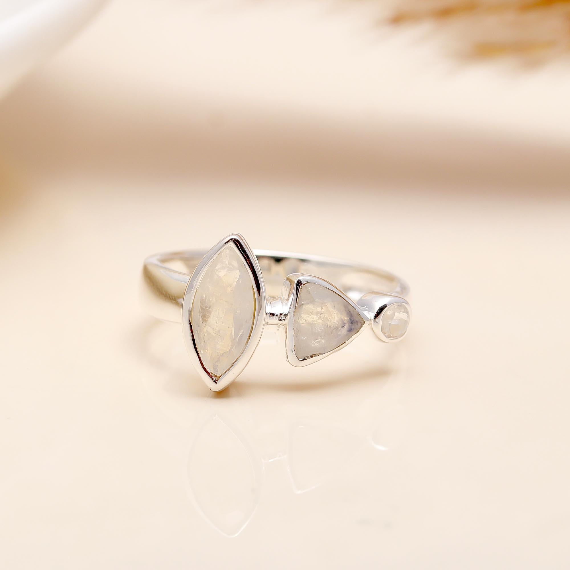 925 Silver Triple Moonstone Ring