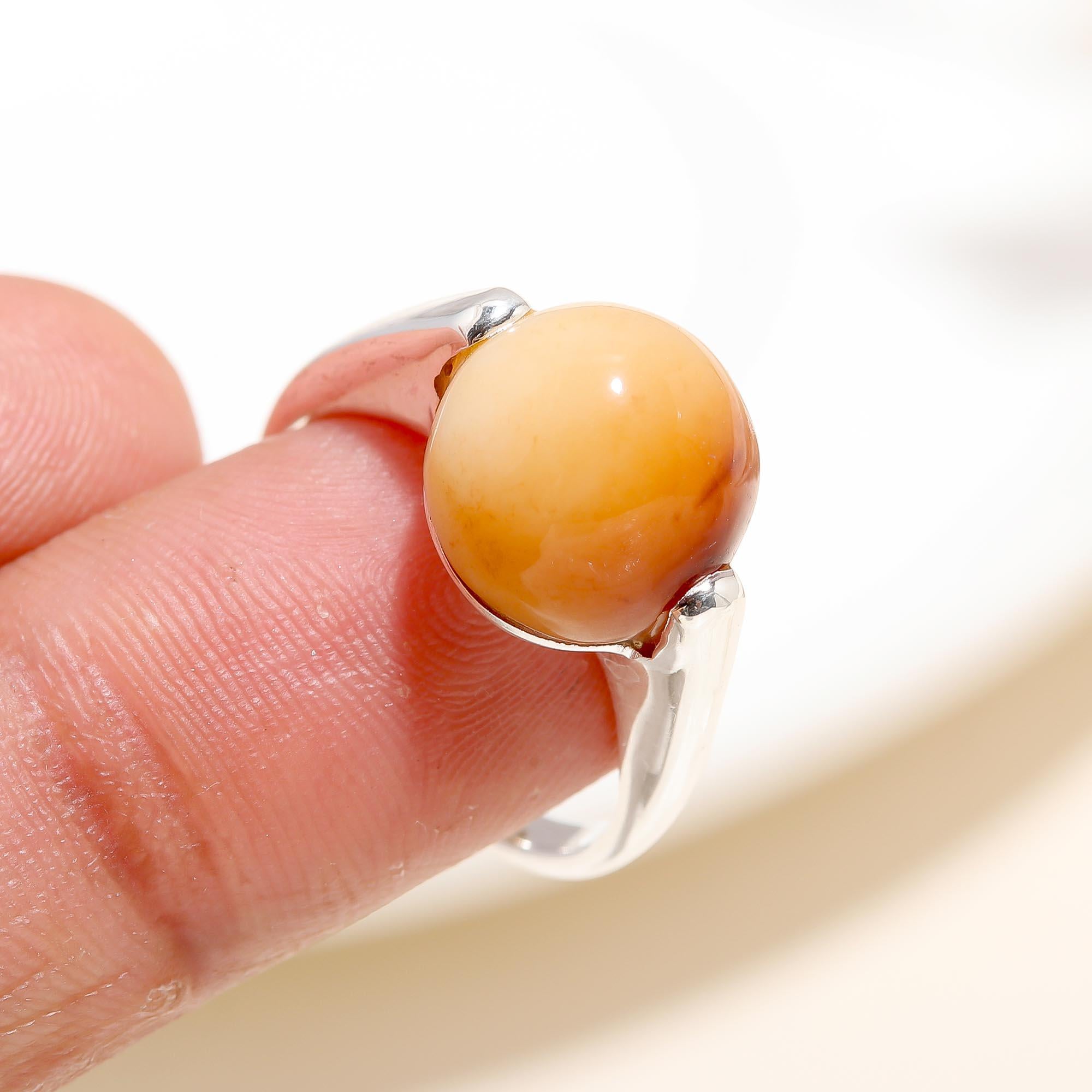 925 Silver Amber Cabochon Ring