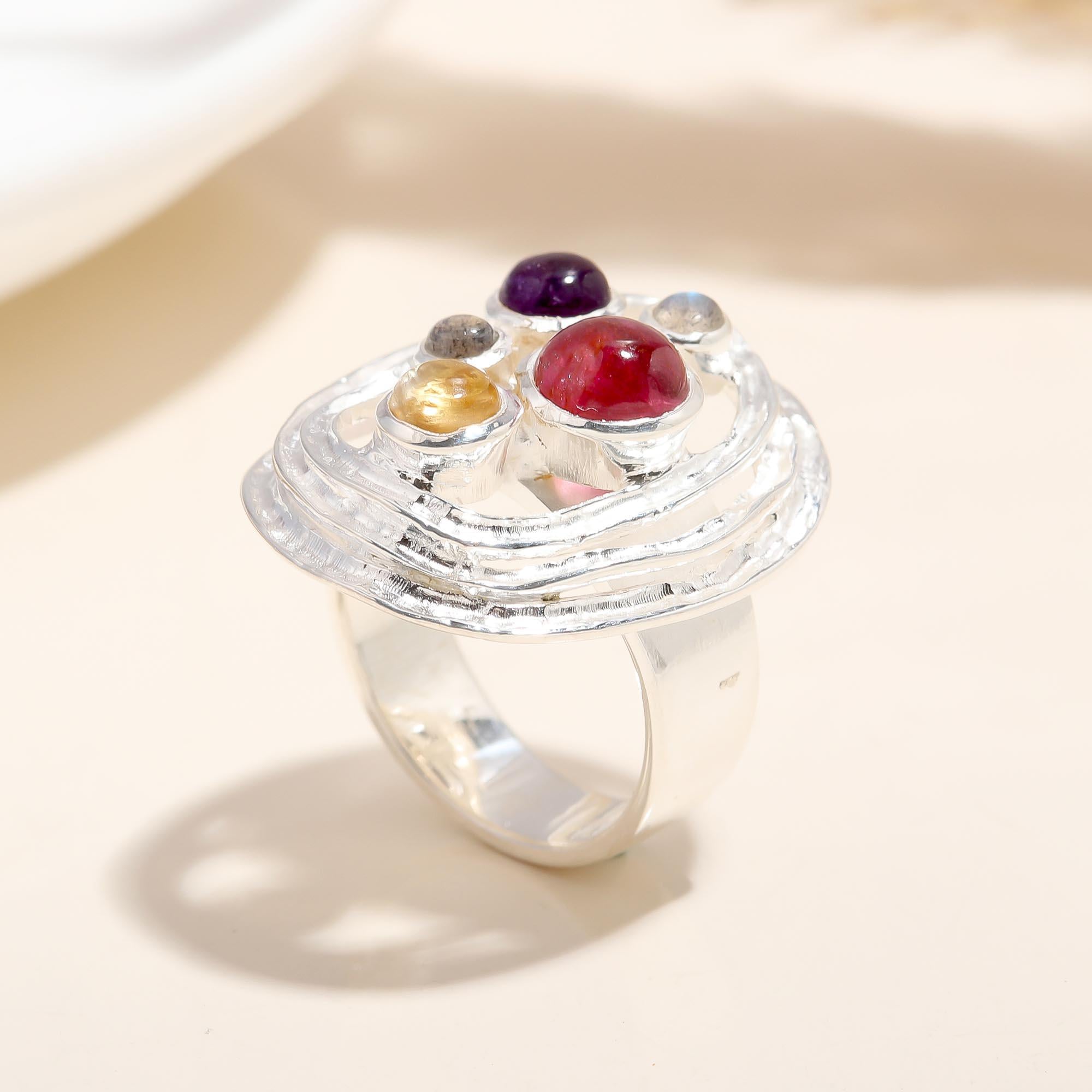 925 Silver Multi Gemstone Ring