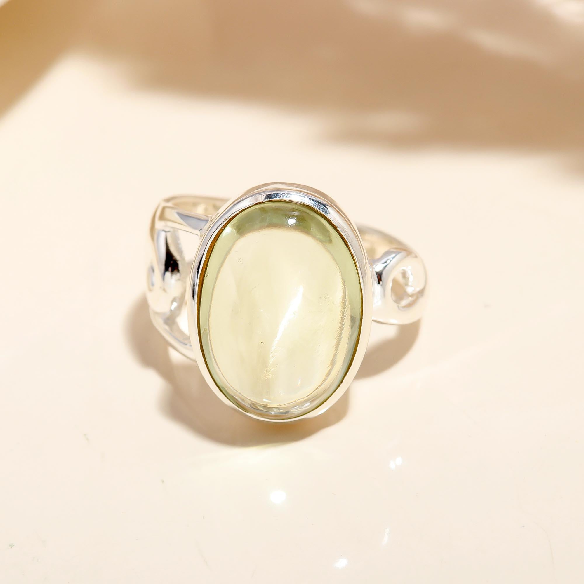 925 Silver Oval Prehnite Ring