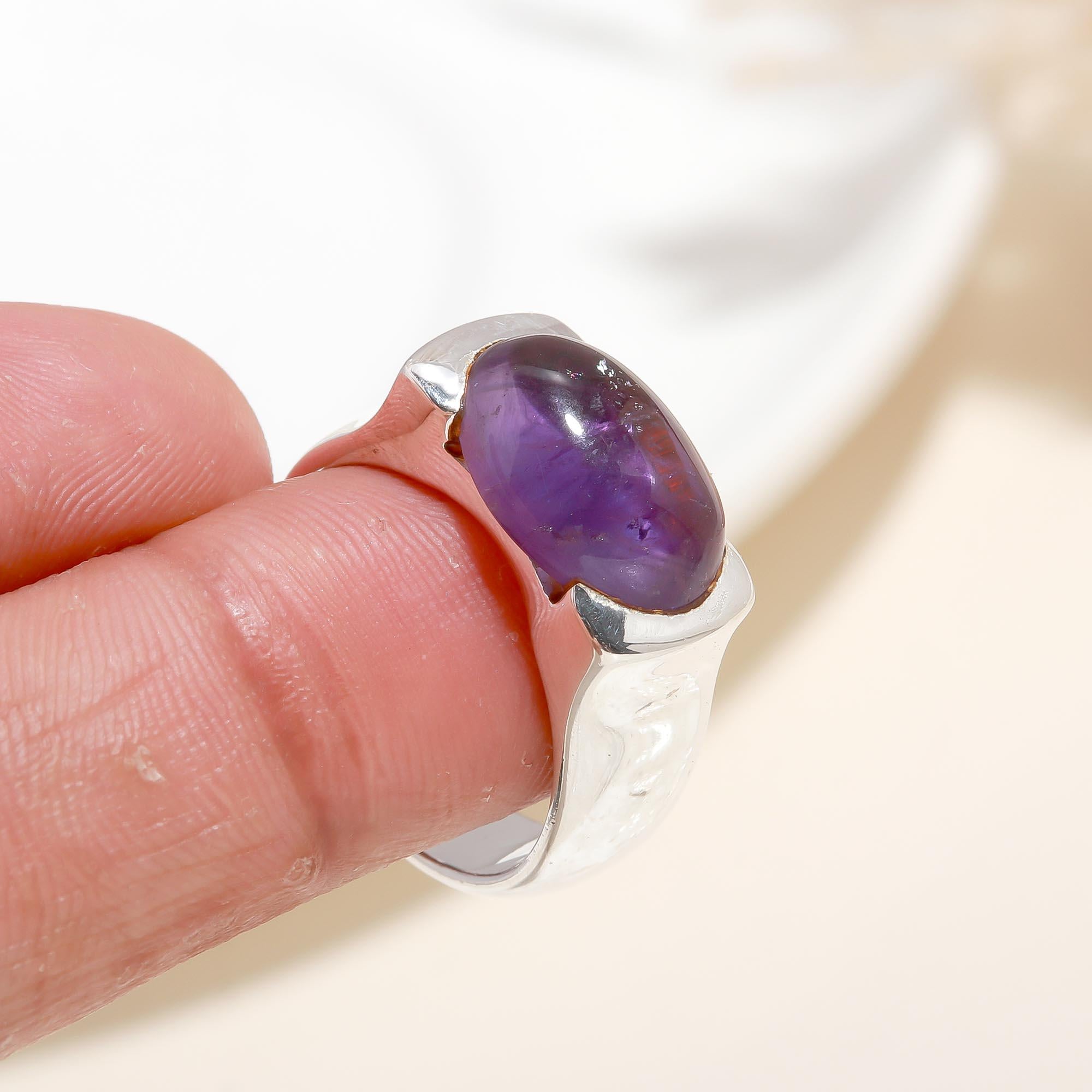 925 Silver Amethyst Wide Band Ring