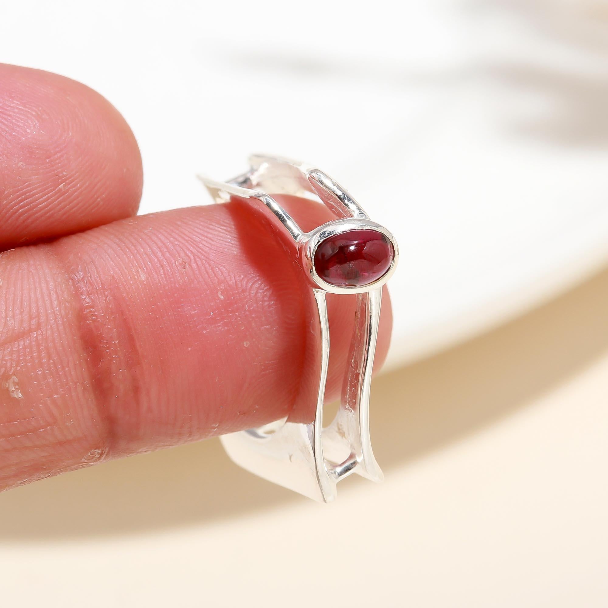 925 Silver Garnet Open Band Ring
