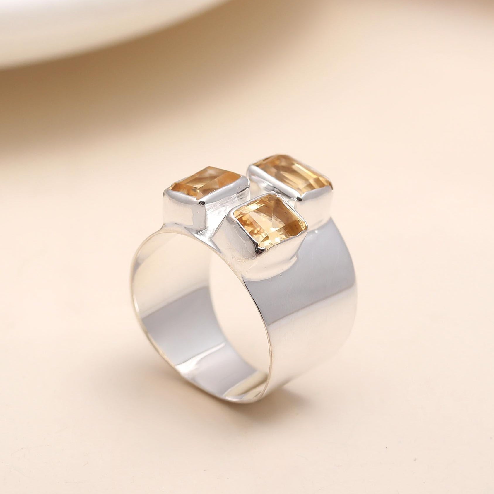 925 Silver Citrine Wide Band Ring