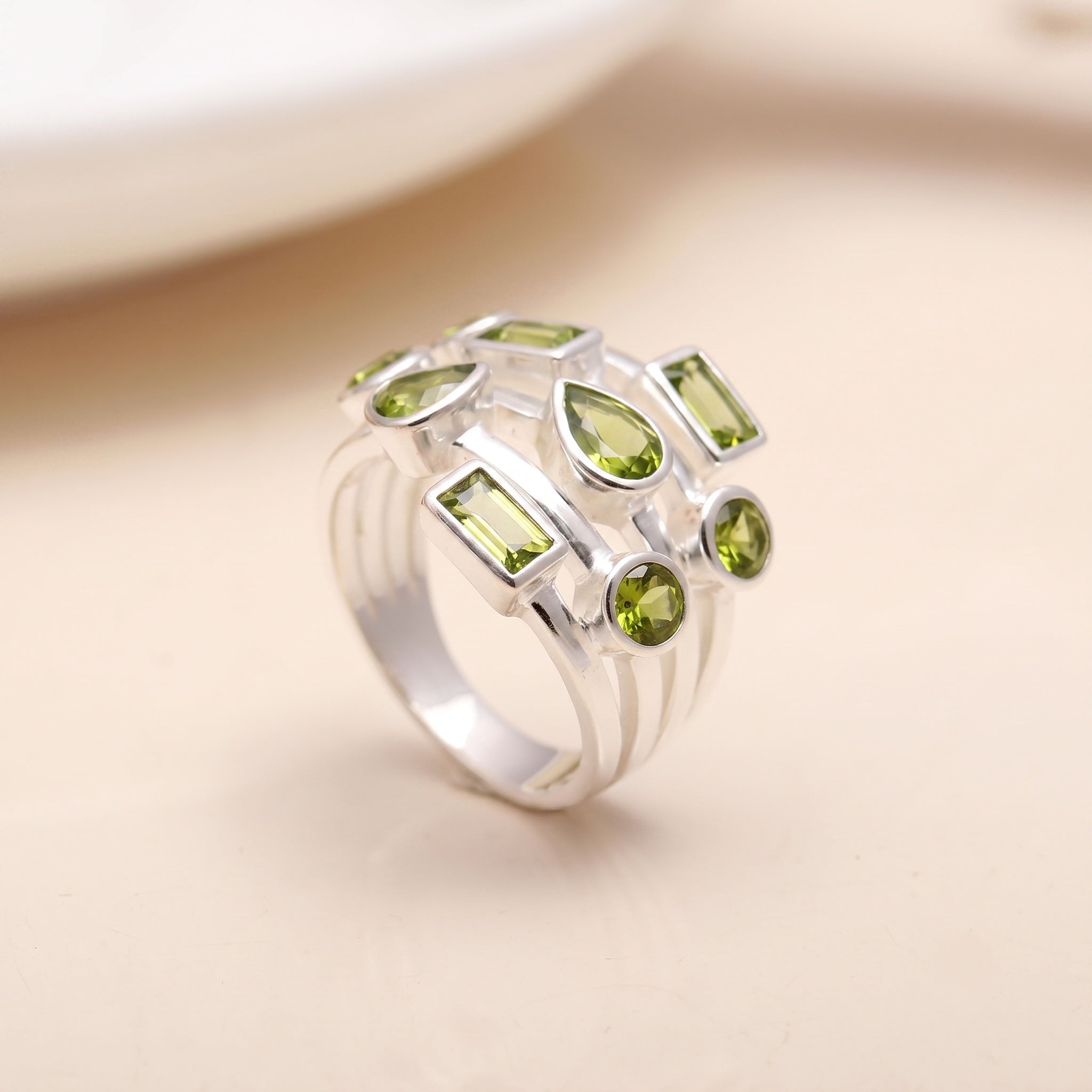 925 Silver Multi-Shape Garnet Ring