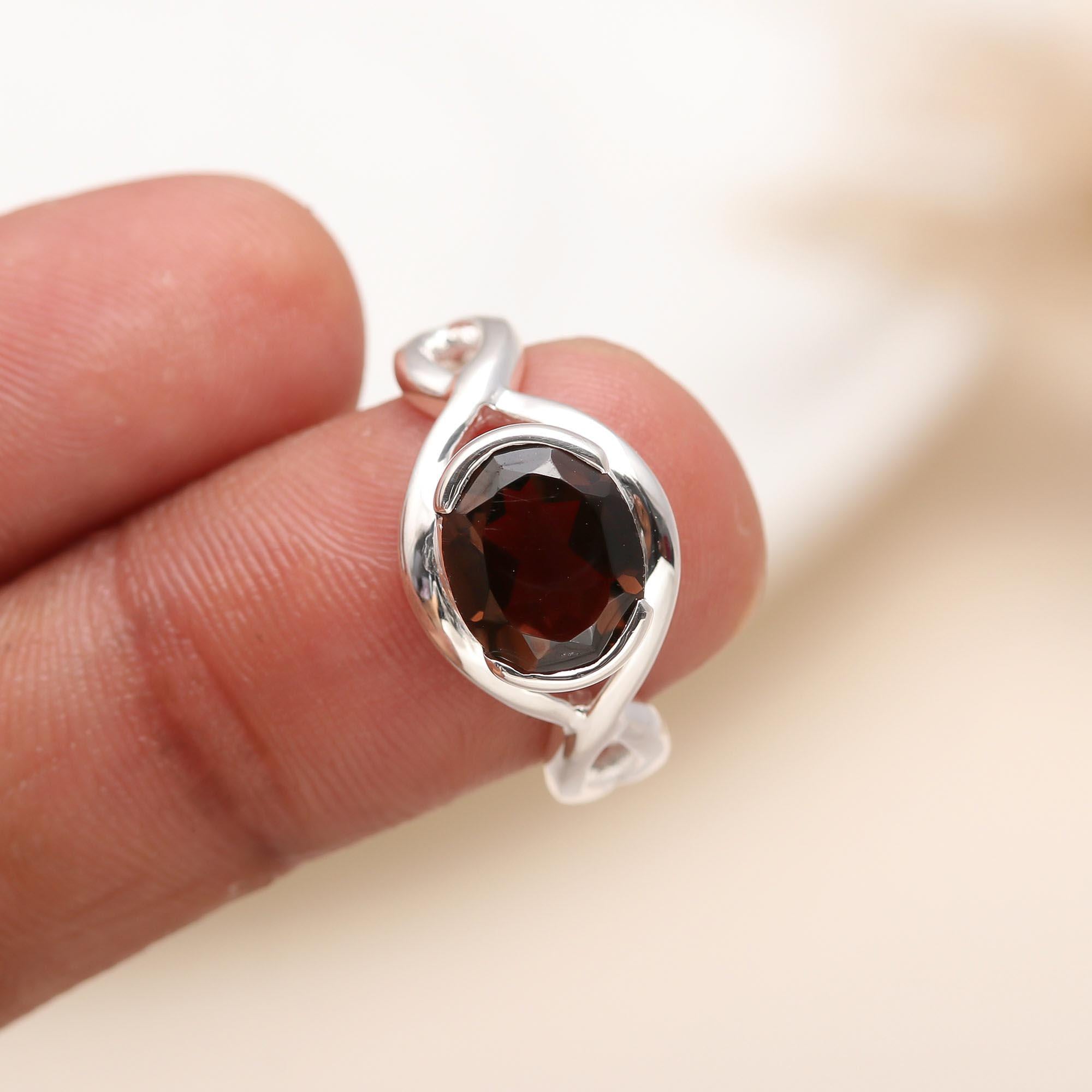 925 Silver Smoky Quartz Twist Ring