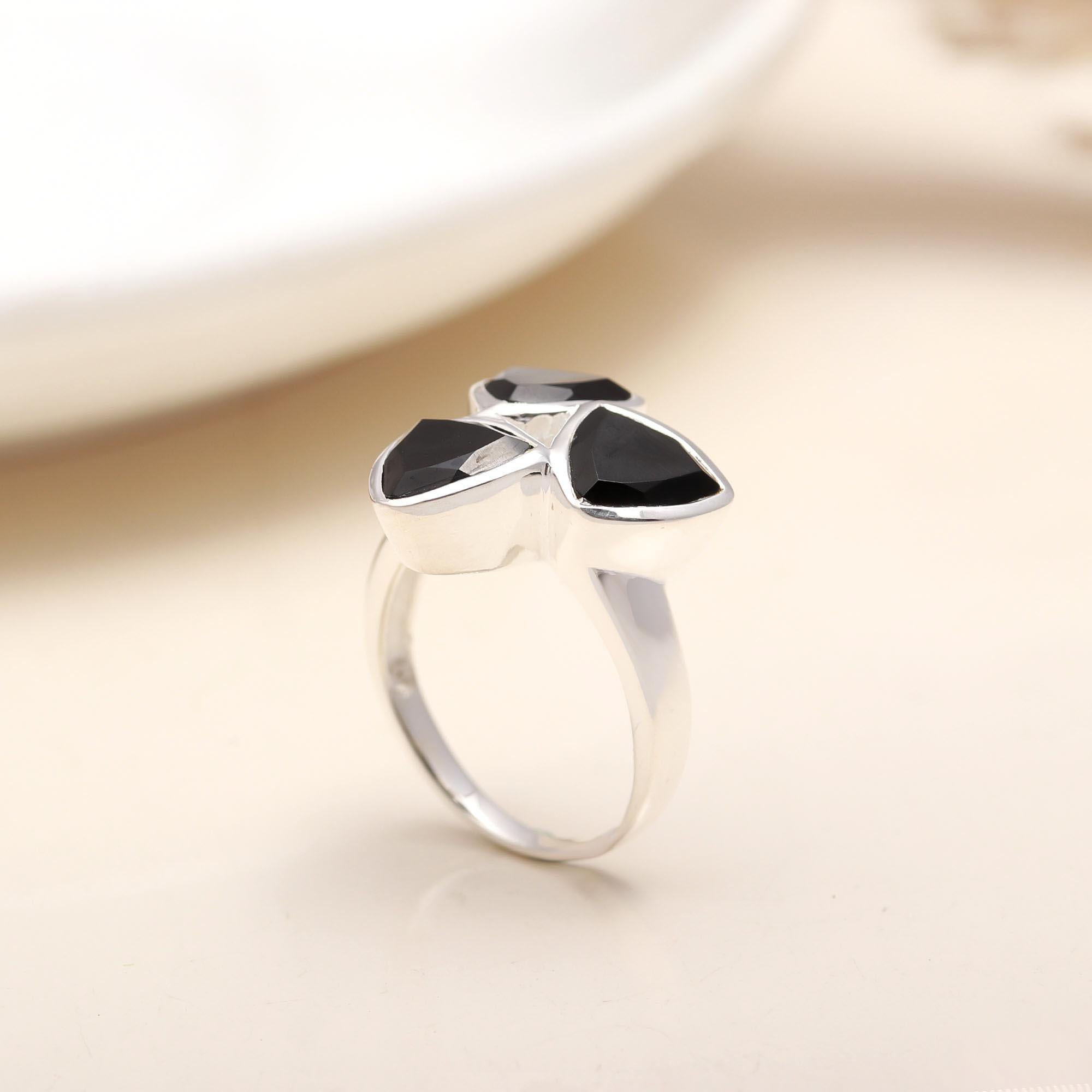 925 Silver Triple Black Onyx Ring