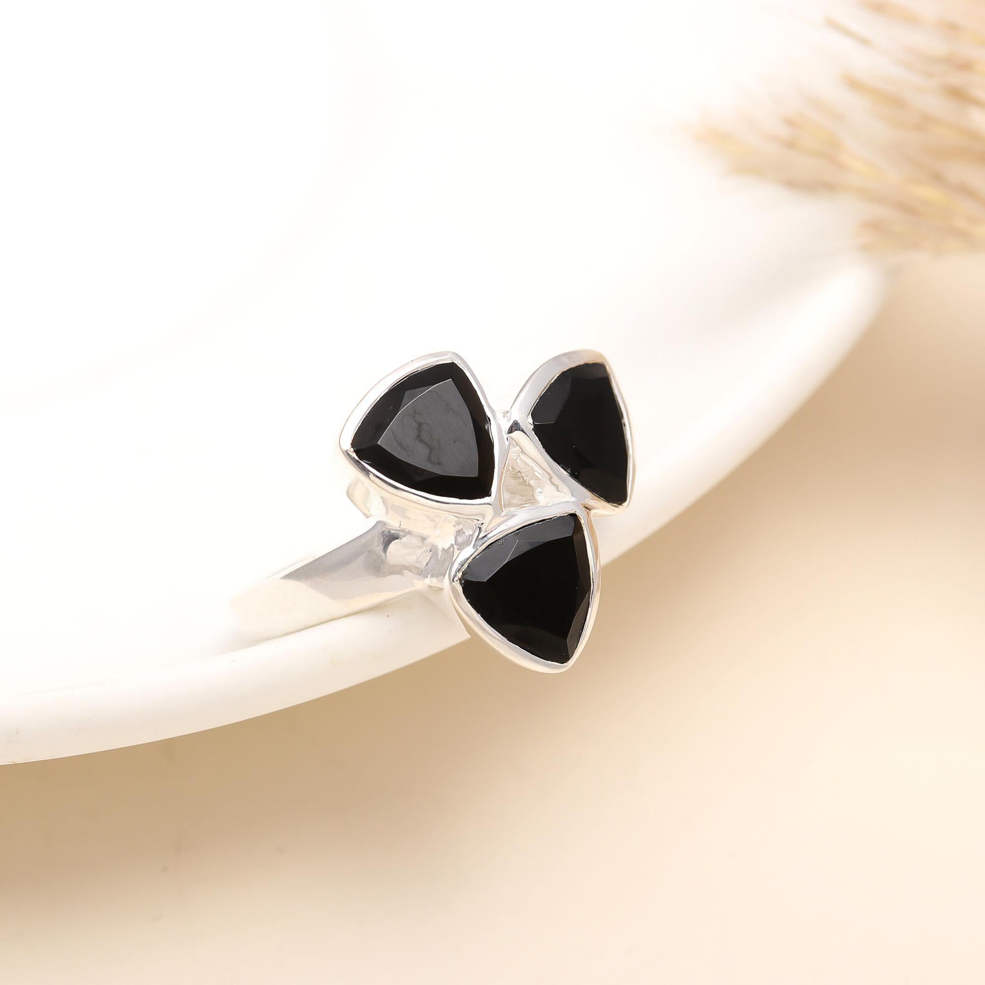 925 Silver Triple Black Onyx Ring