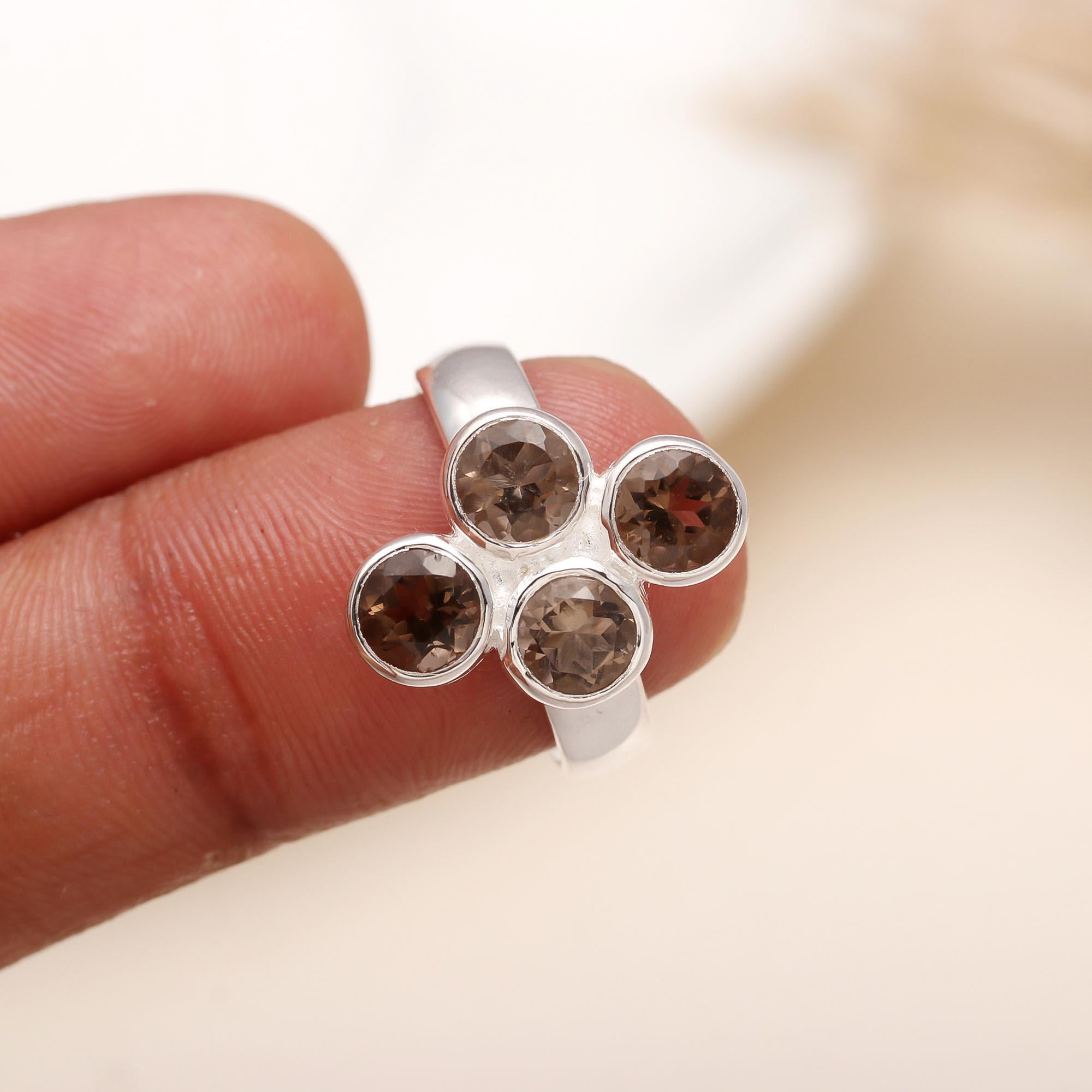 925 Silver Smoky Quartz Cluster Ring