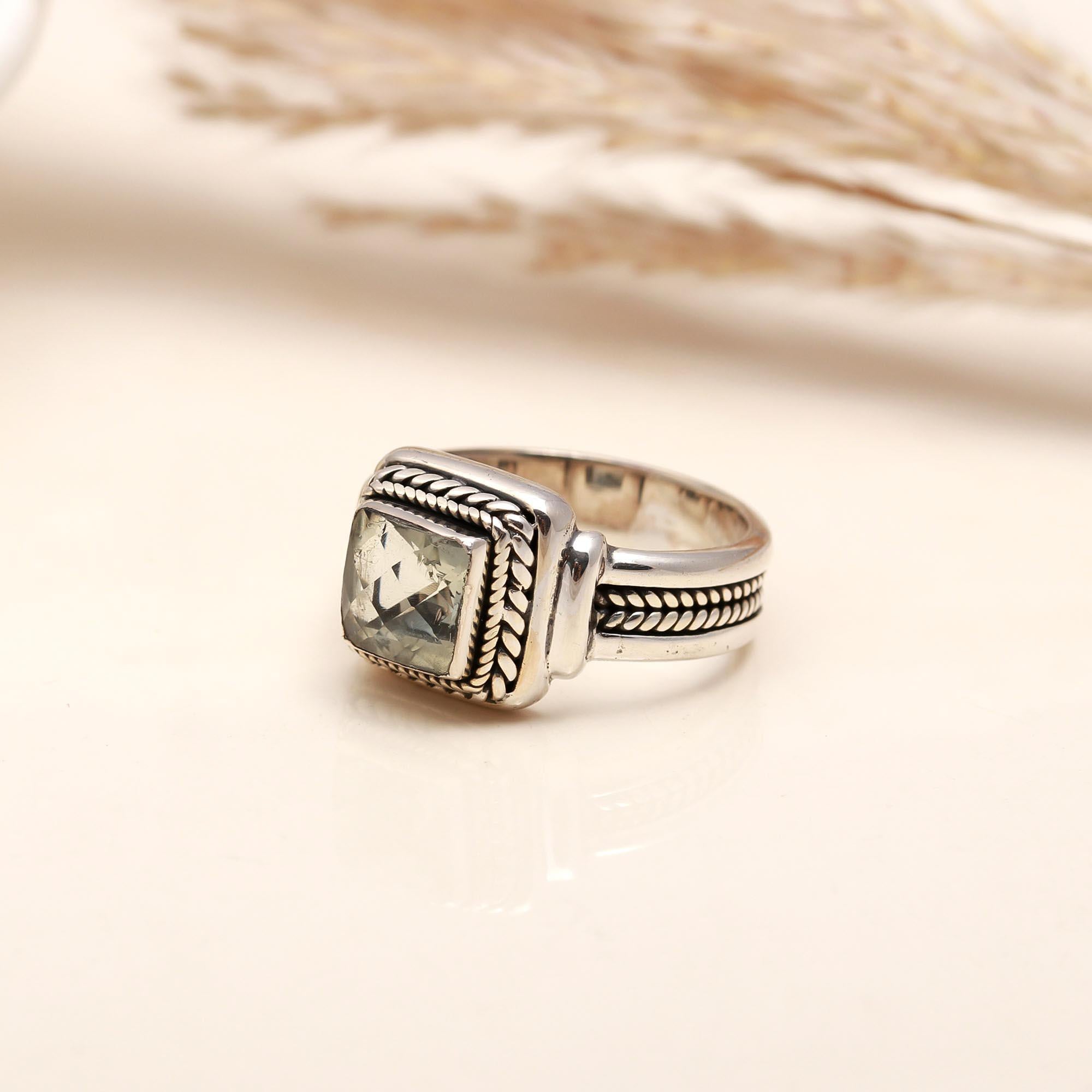 925 Silver Green Amethyst Ring