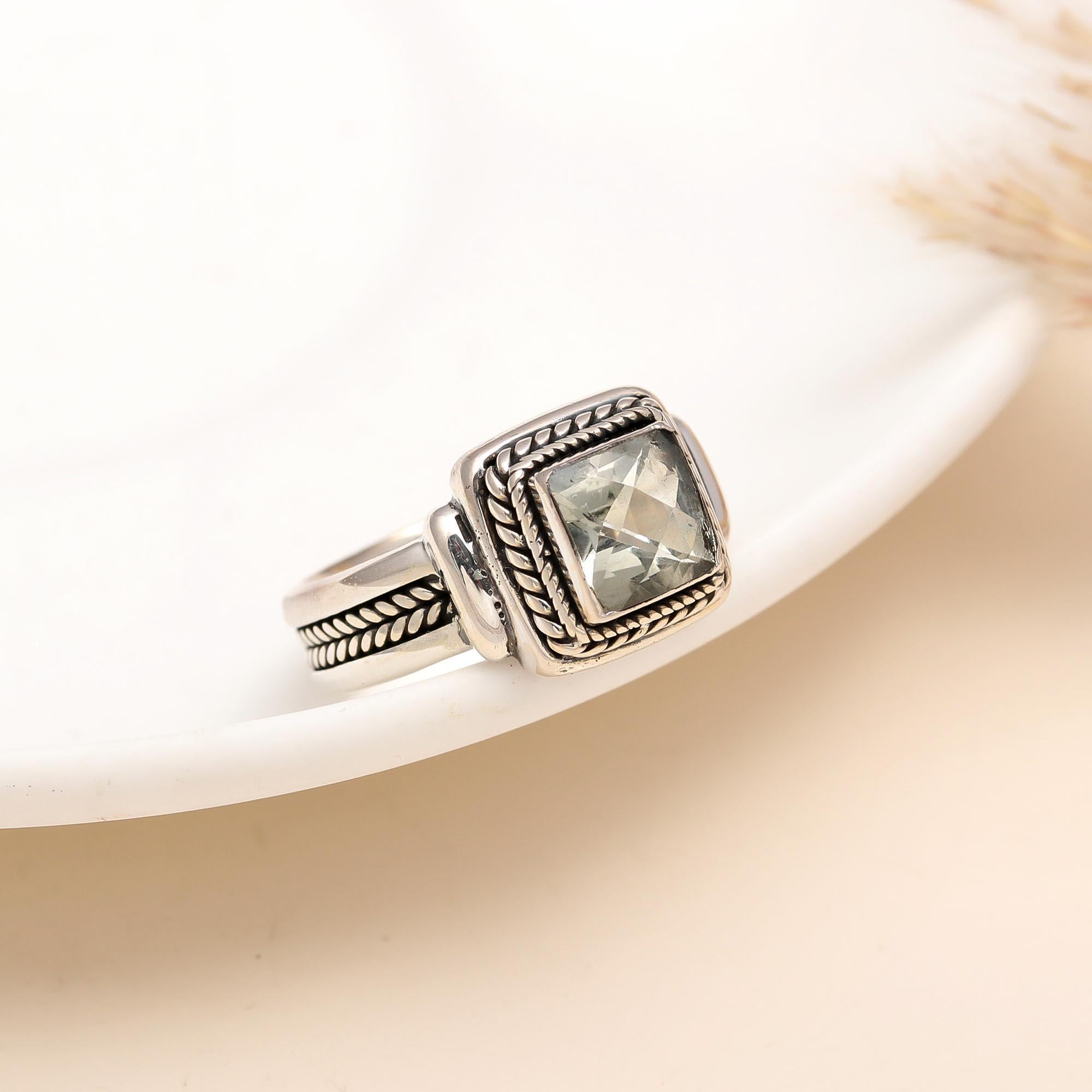 925 Silver Green Amethyst Ring