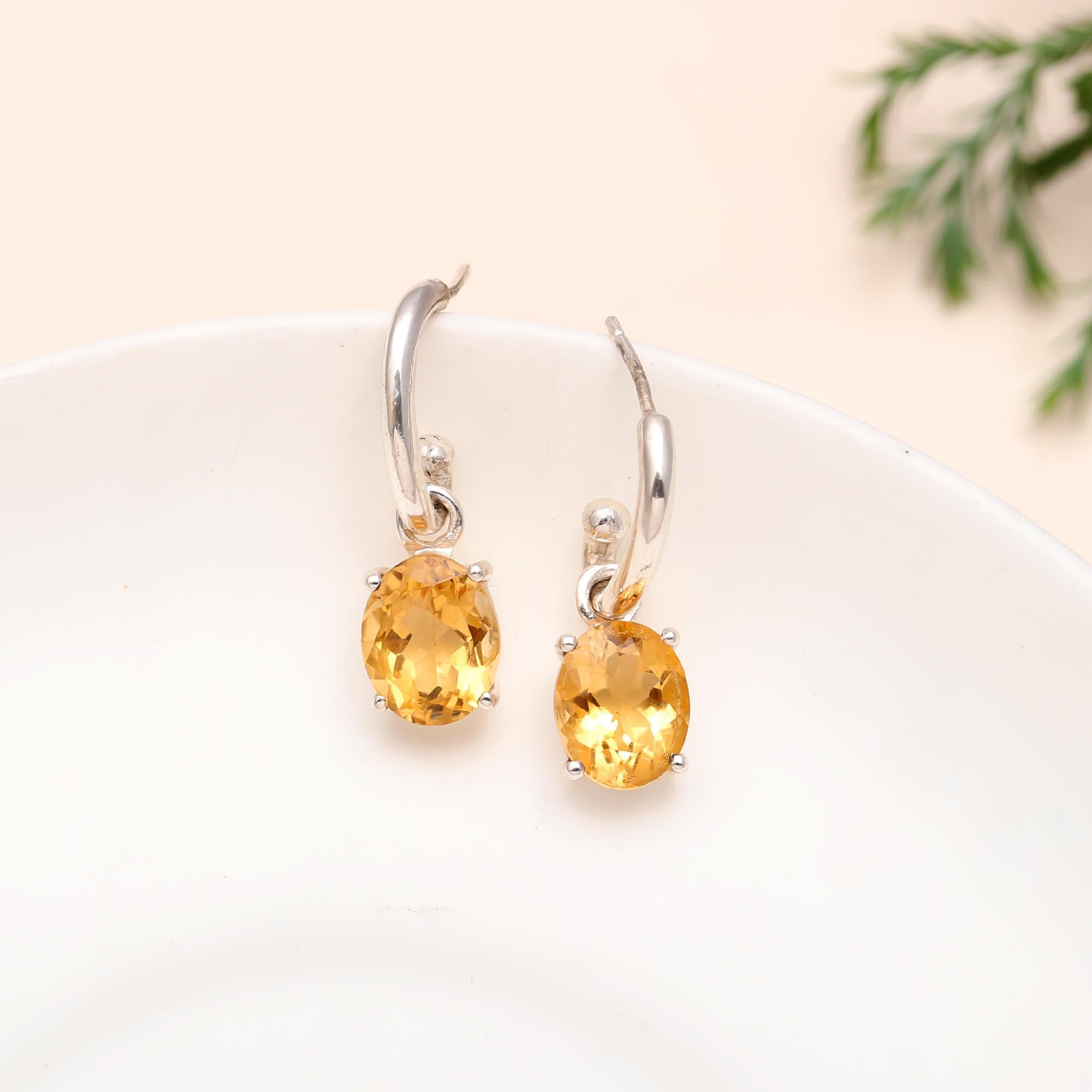 The Golden Drop: Citrine & Silver J-Hoop Earrings