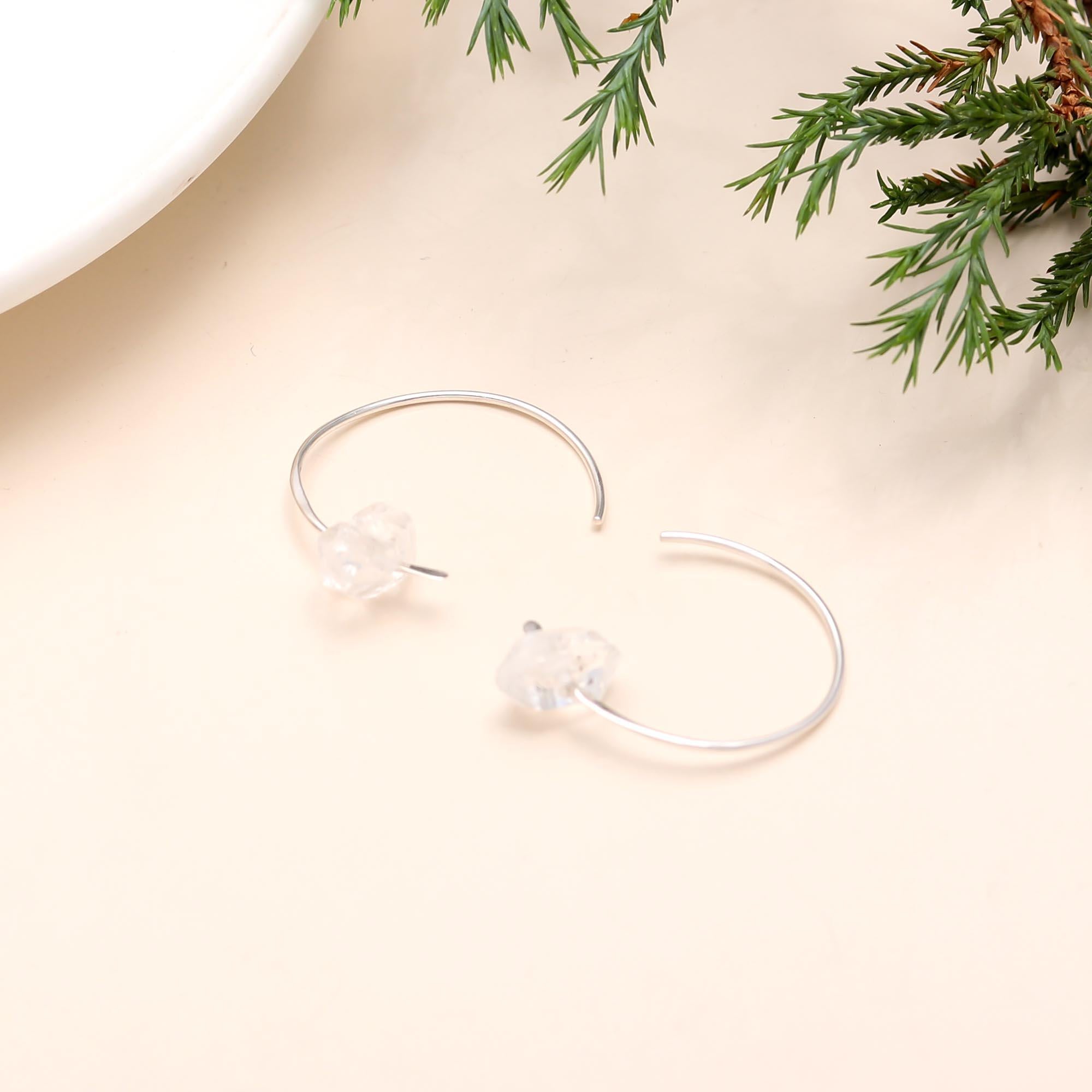 925 Silver Herkimer Quartz Hoop Earrings