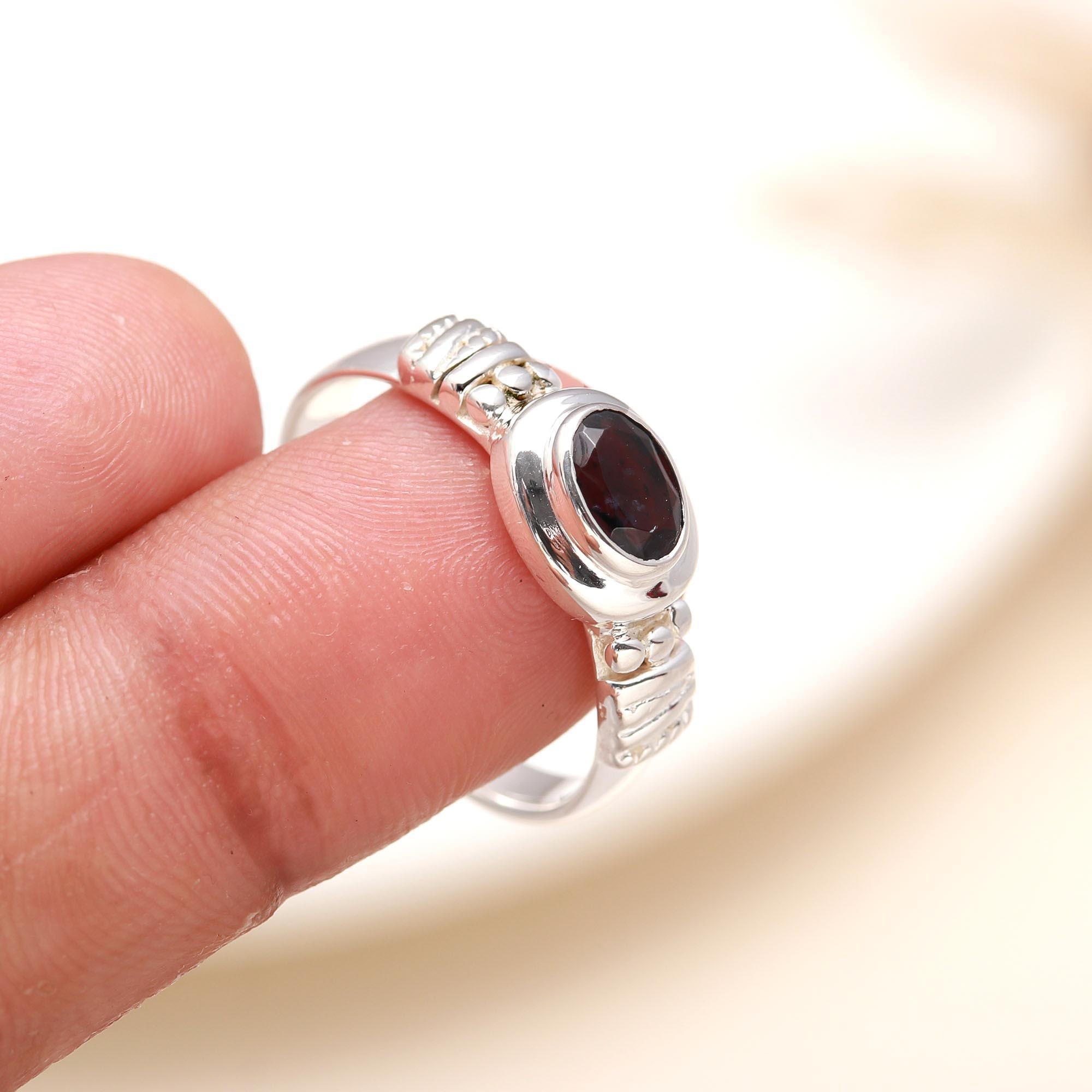 925 Silver Iolite Textured Band Ring