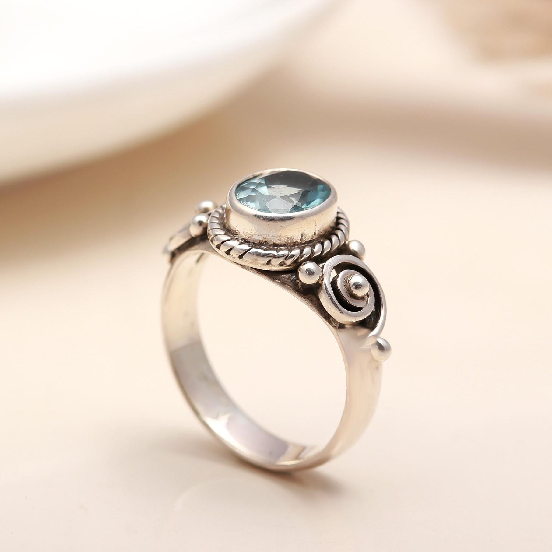 925 Silver Blue Topaz Ring