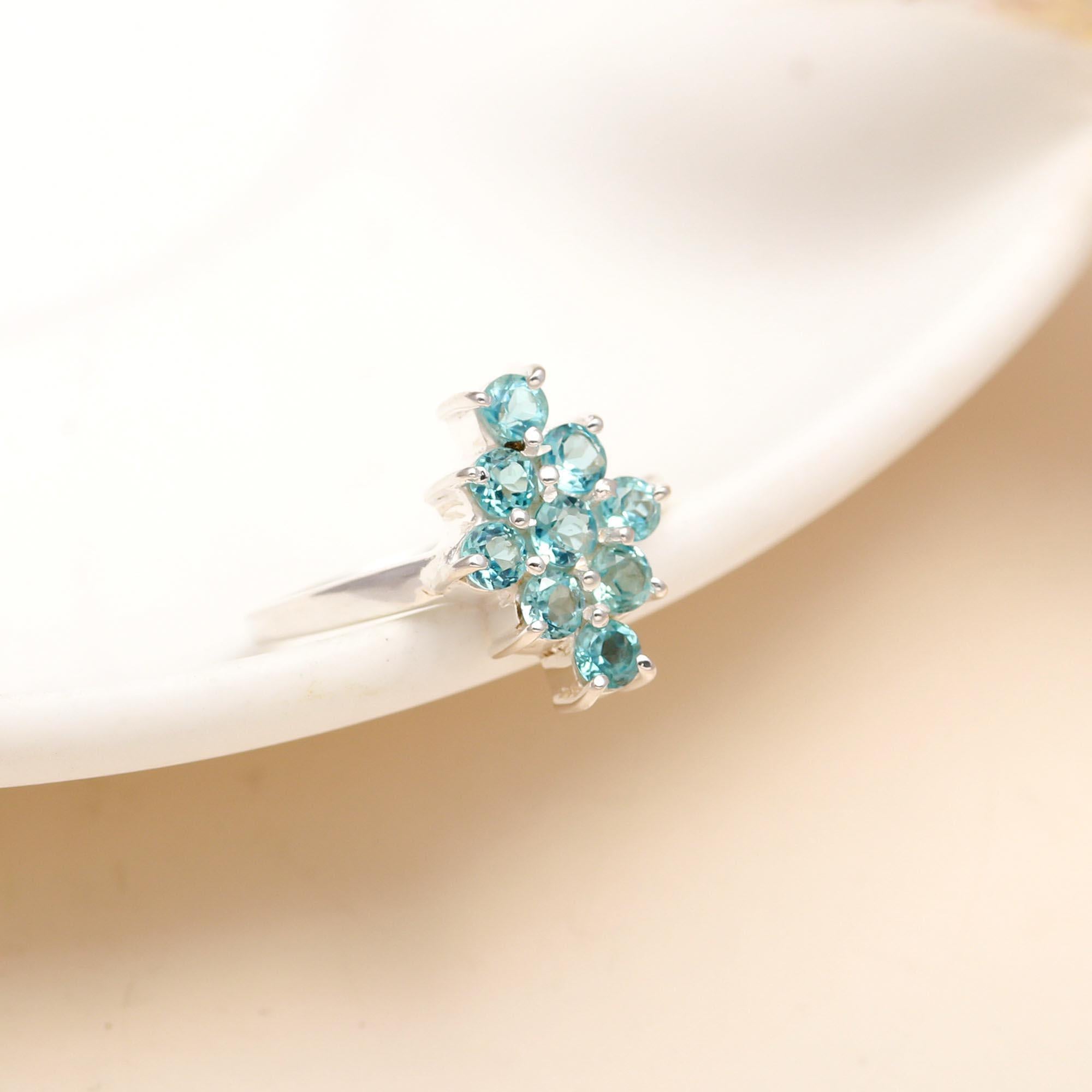 925 Silver Blue Topaz Cluster Ring