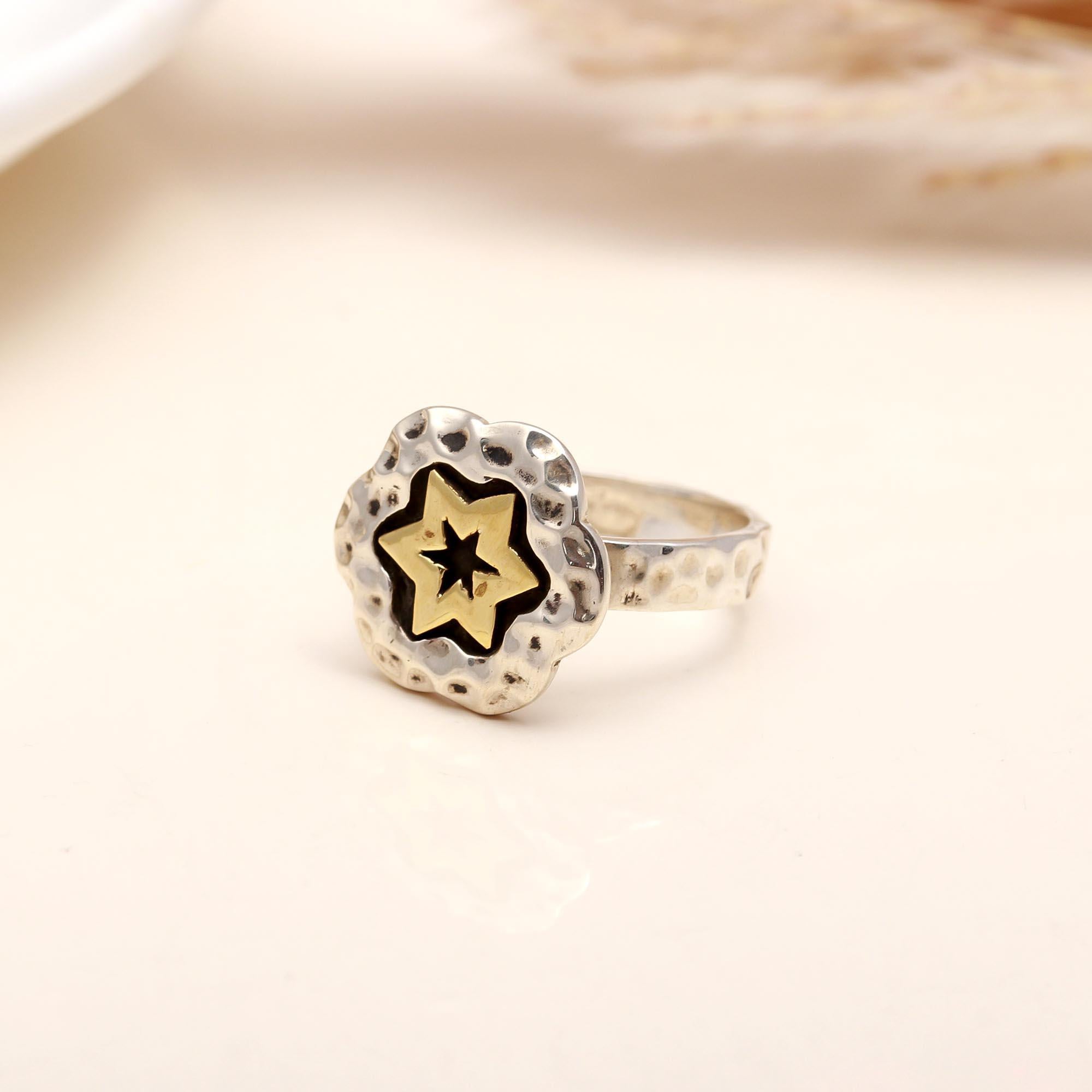 925 Silver Star Textured Ring