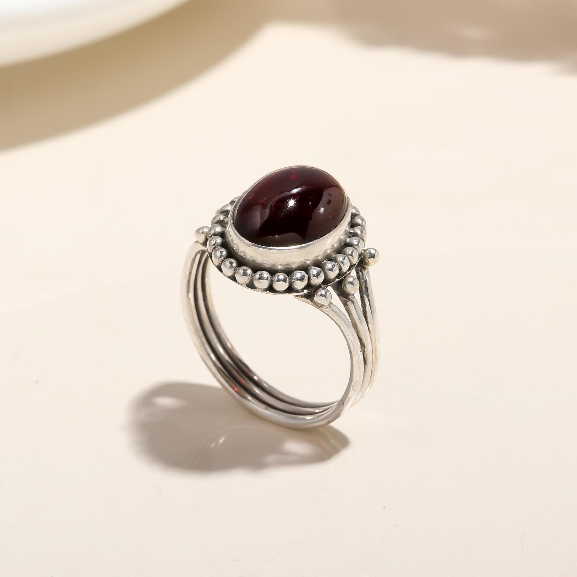 925 Silver Oval Garnet Ring