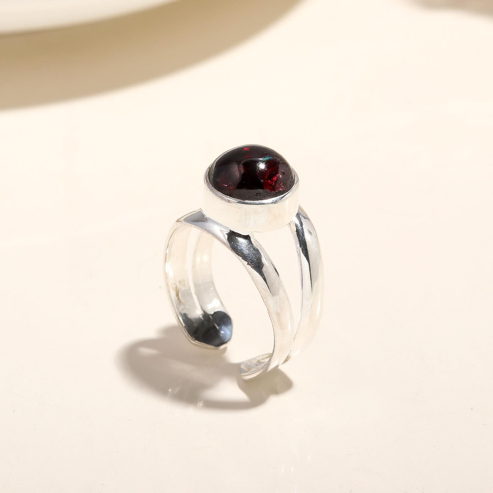 925 Silver Garnet Split Band Ring
