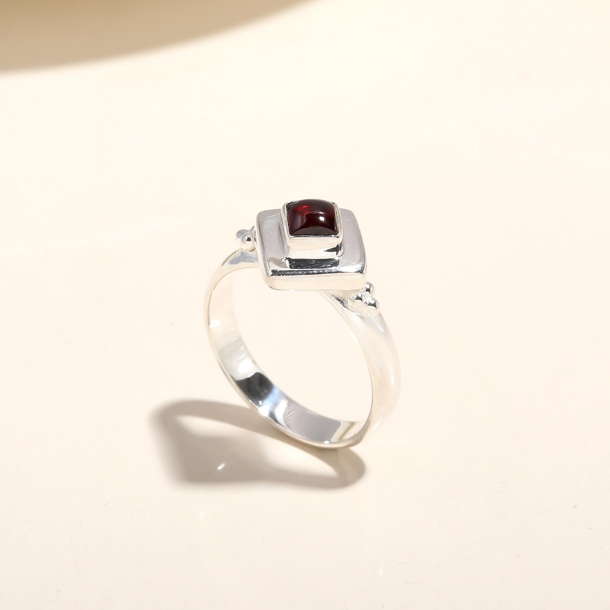 925 Silver Square Garnet Ring