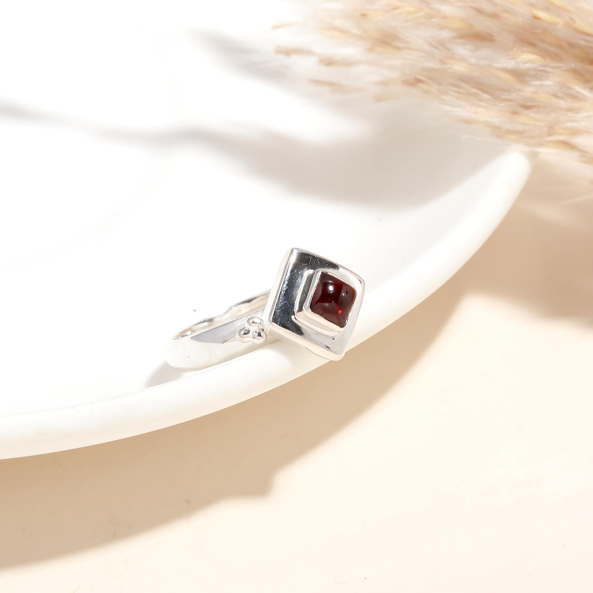 925 Silver Square Garnet Ring