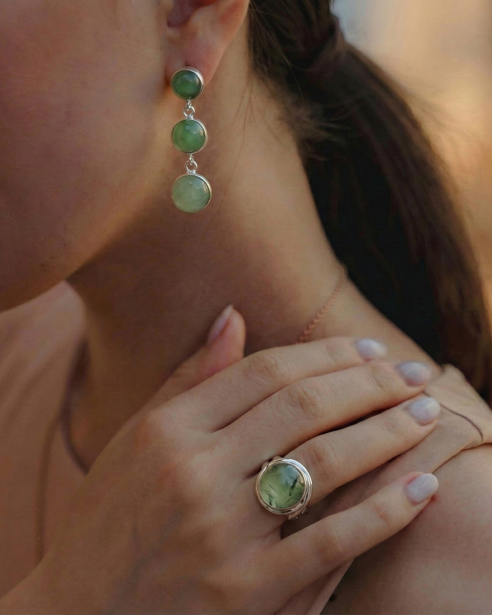 The Serene Orb: Prehnite Cabochon & Silver Solitaire Ring