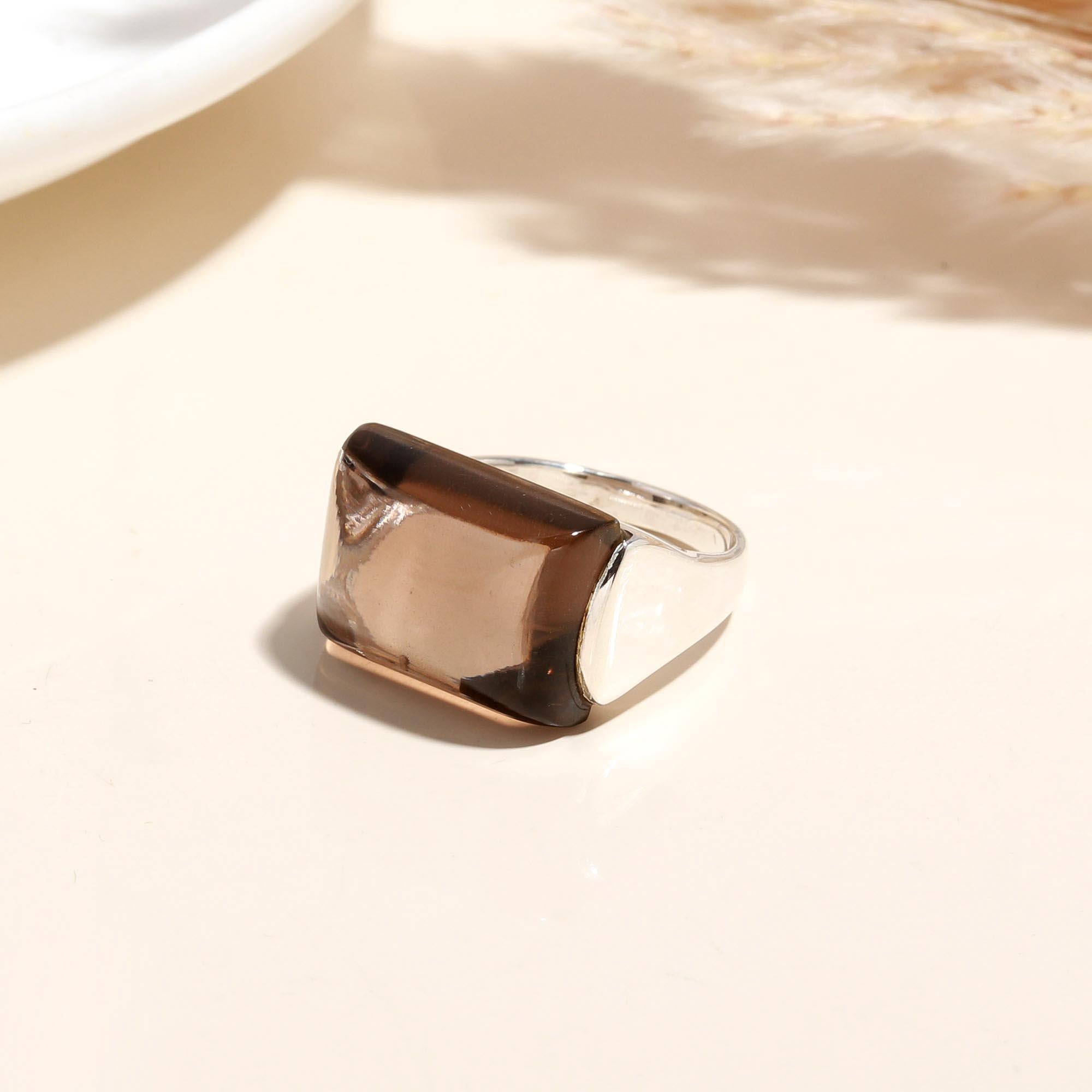 925 Silver Large Smoky Quartz Ring