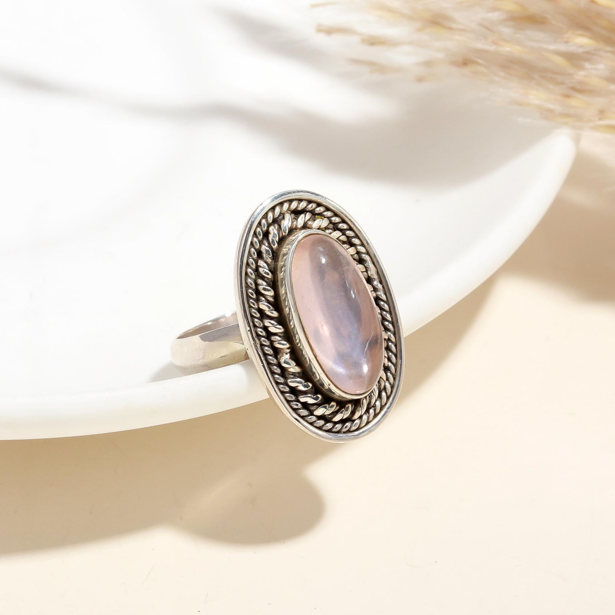 925 Silver Rose Quartz Ring