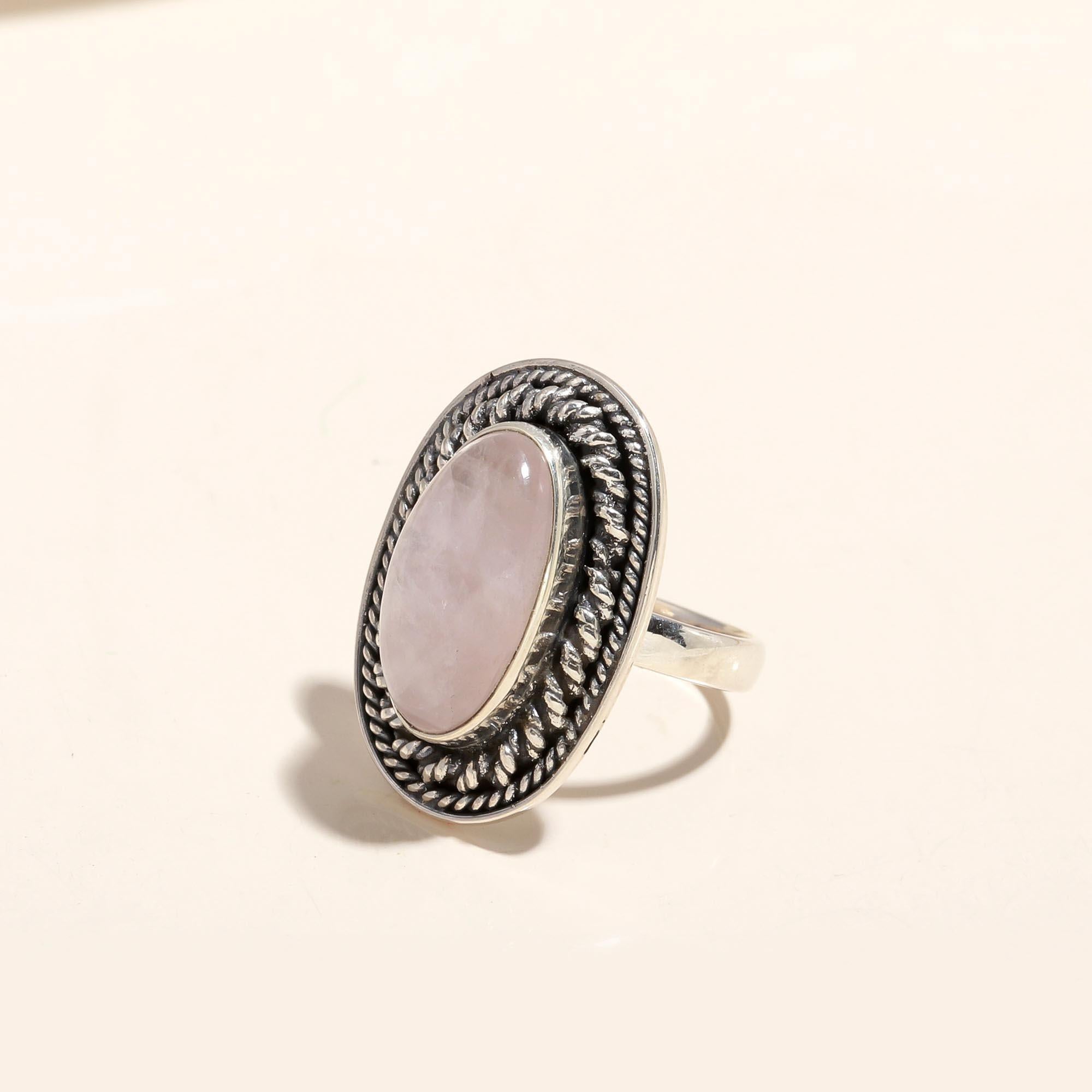 925 Silver Rose Quartz Ring