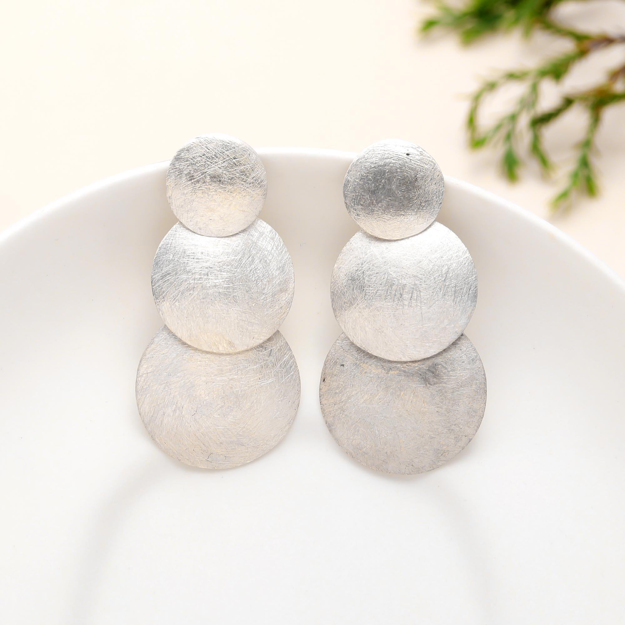 925 Silver Triple Disc Dangle Earrings