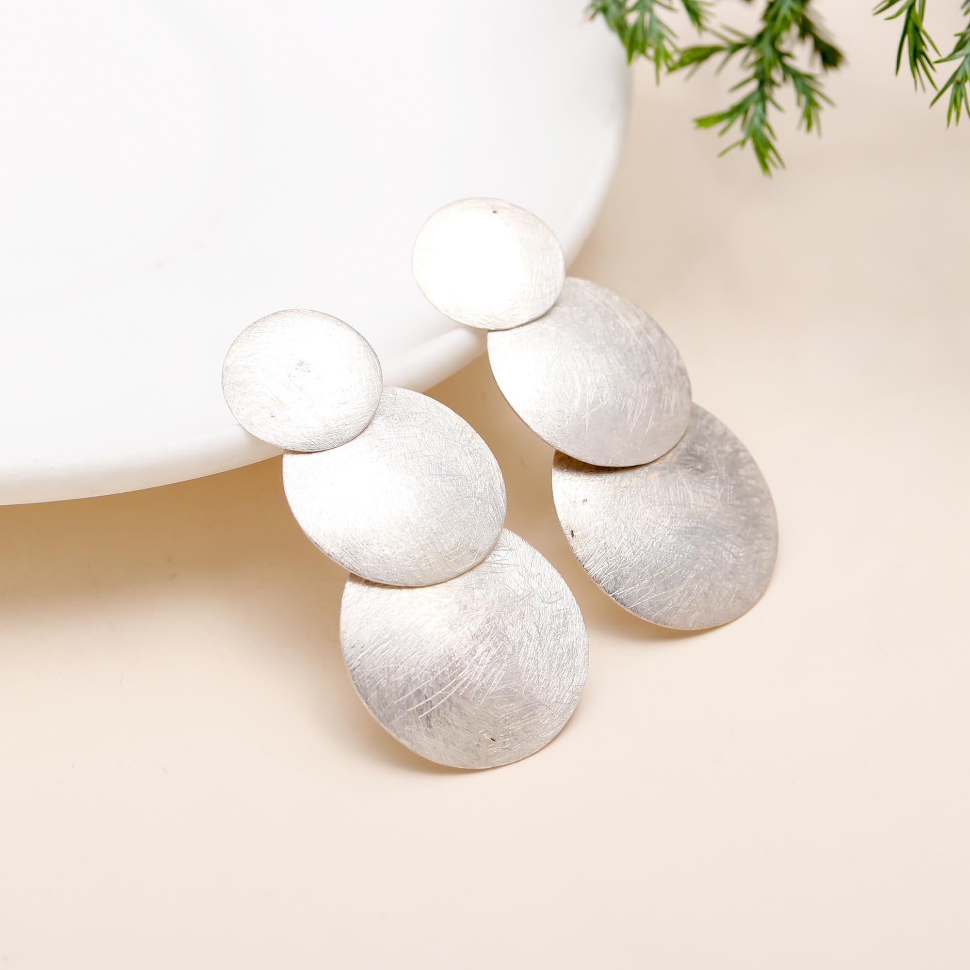 925 Silver Triple Disc Dangle Earrings