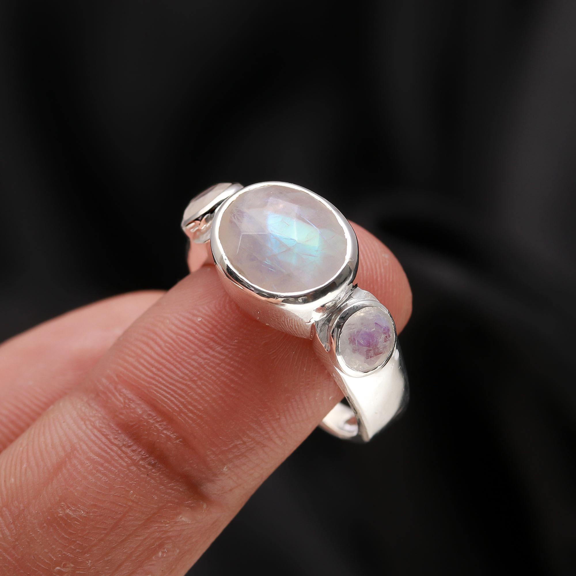 925 Silver Rainbow Moonstone Ring