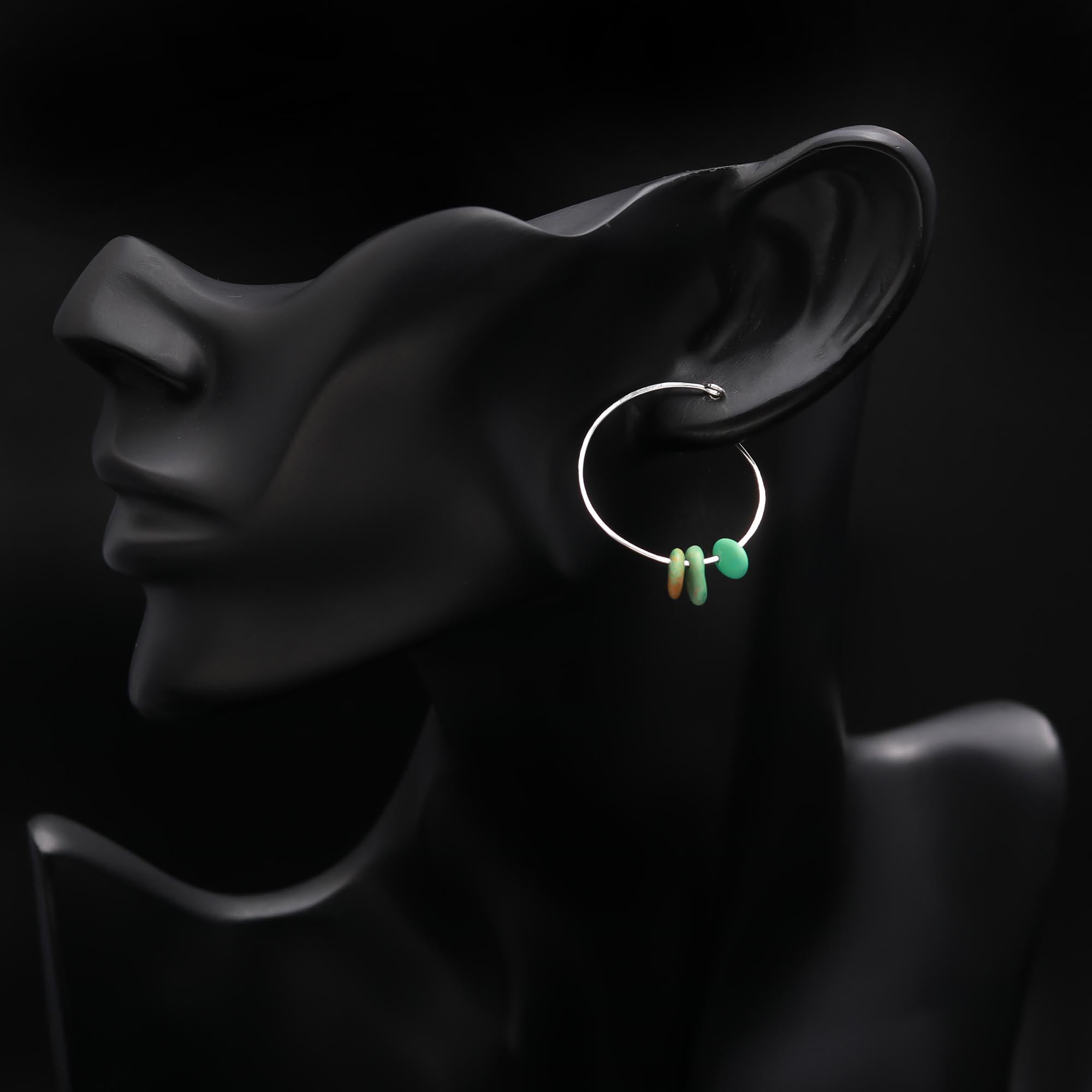 925 Silver Turquoise Nugget Beads Hoop Earrings