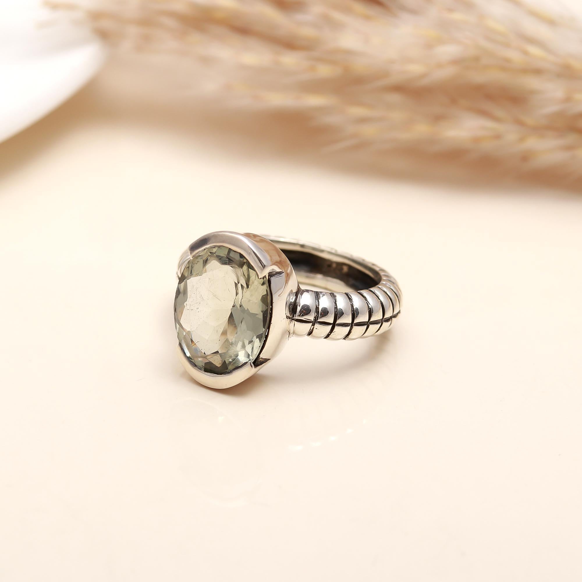 925 Silver Oval Green Amethyst Ring