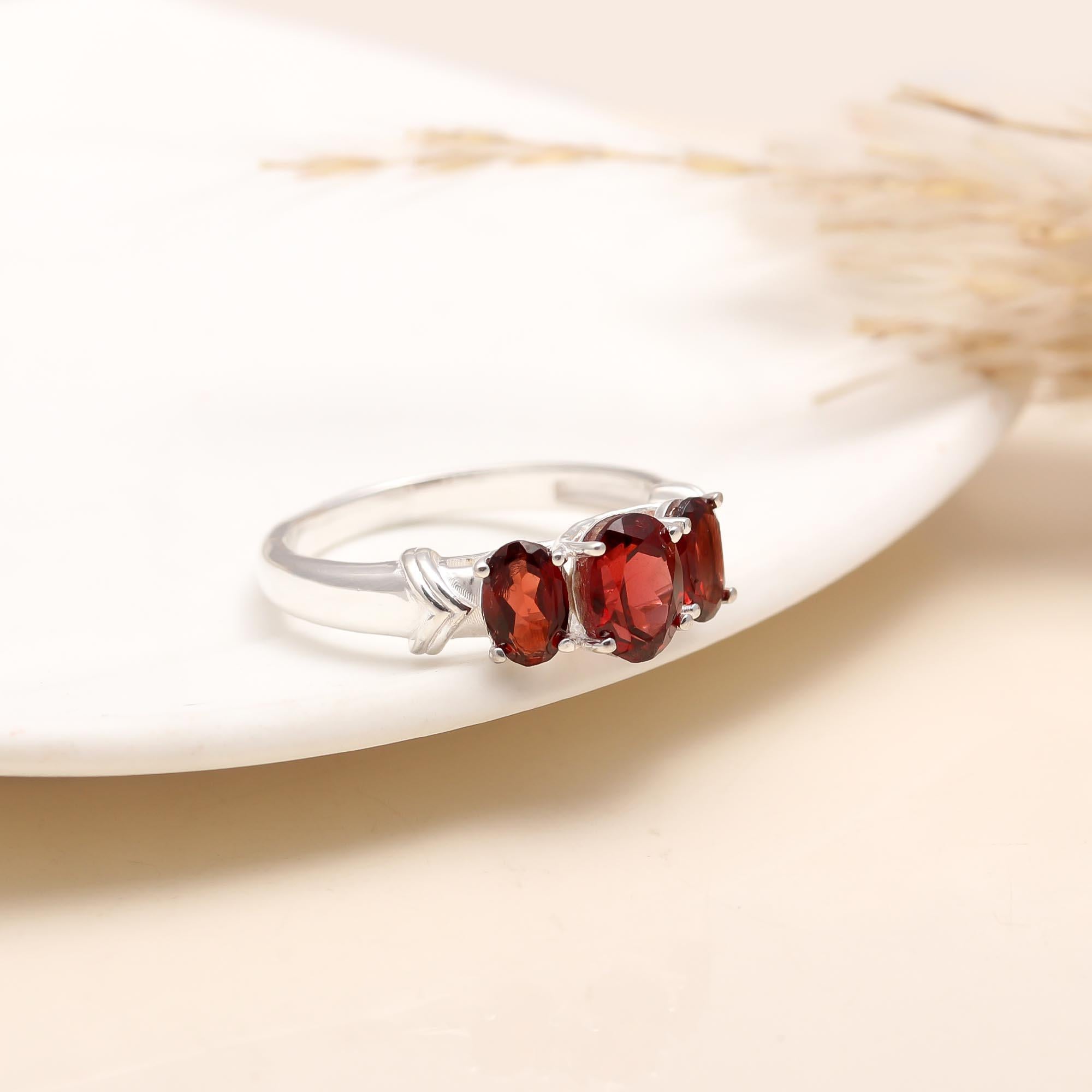 925 Silver Three Garnet Ring