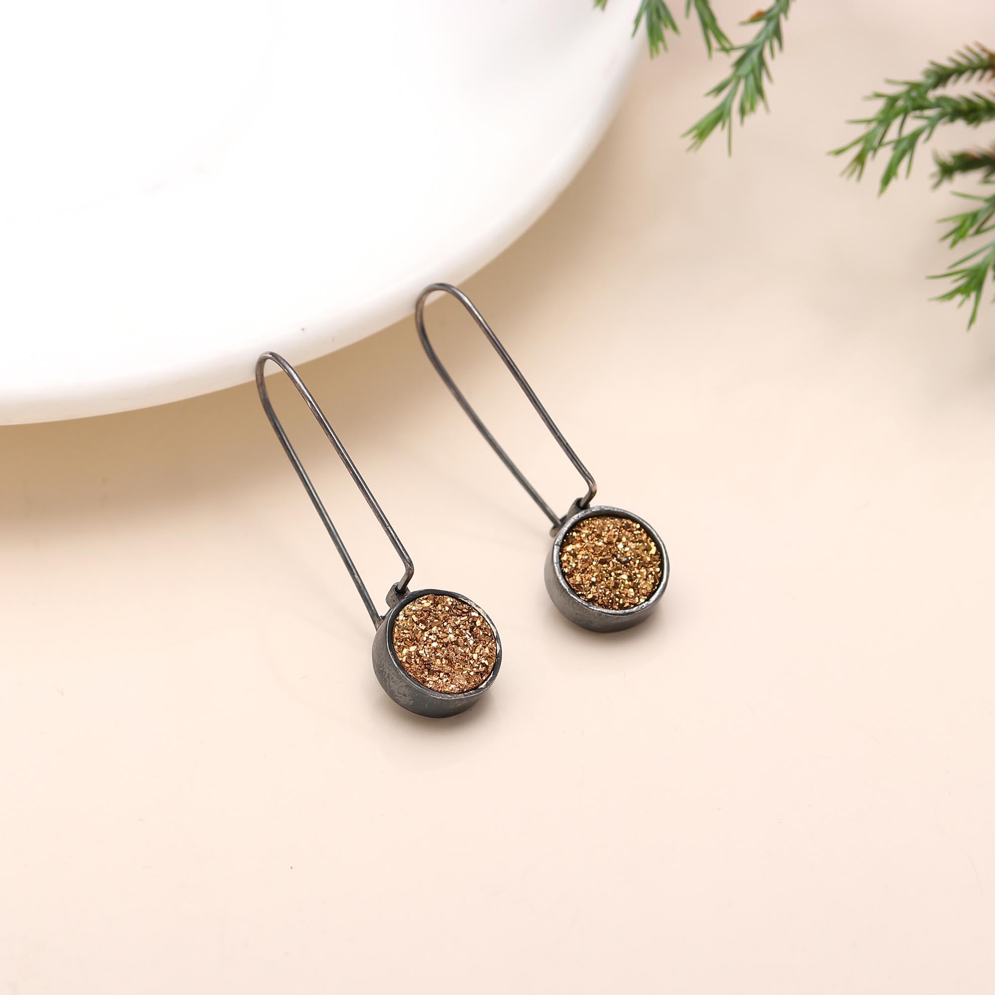 925 Silver Gold Druzy Drop Earrings