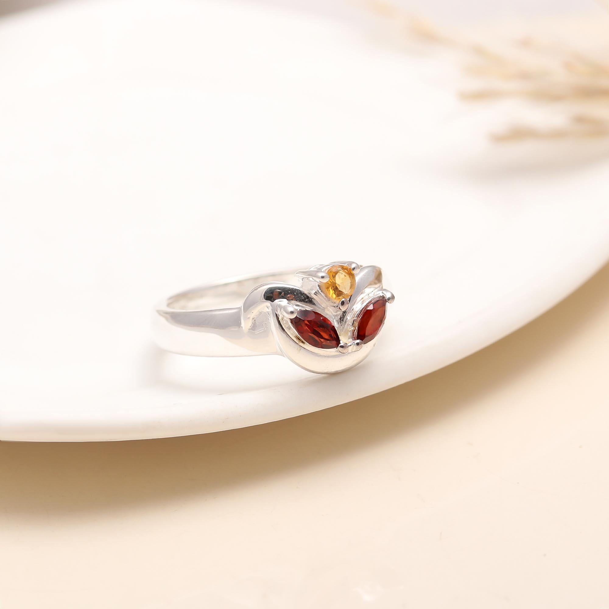 925 Silver Garnet and Citrine Ring