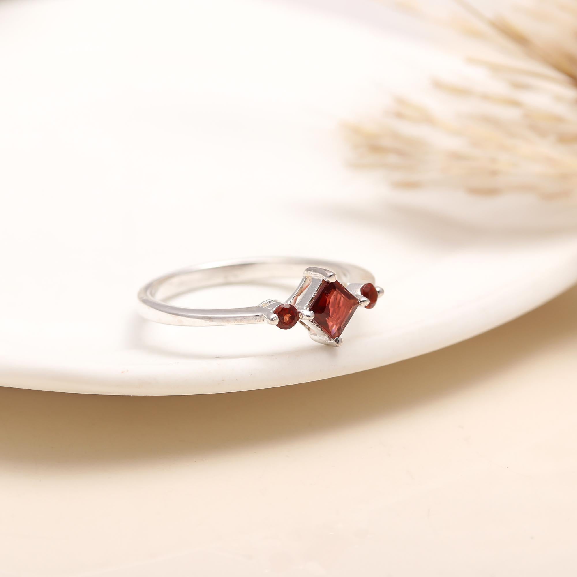925 Silver Square Garnet Ring