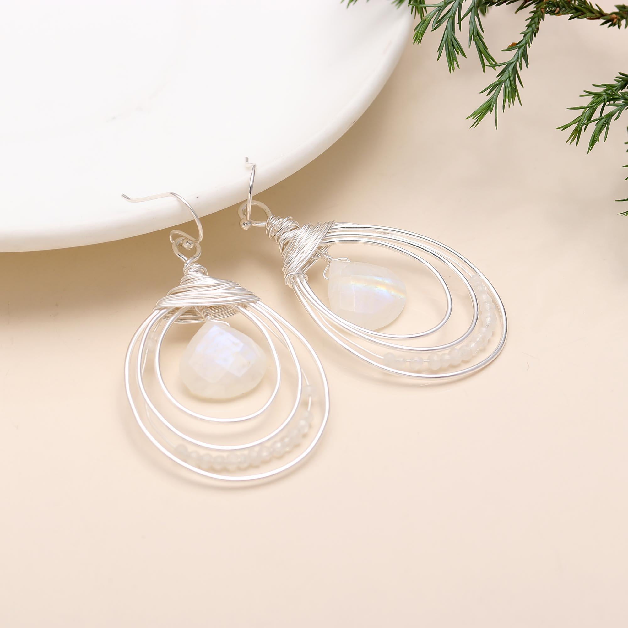 925 Silver Moonstone Dangle Earrings