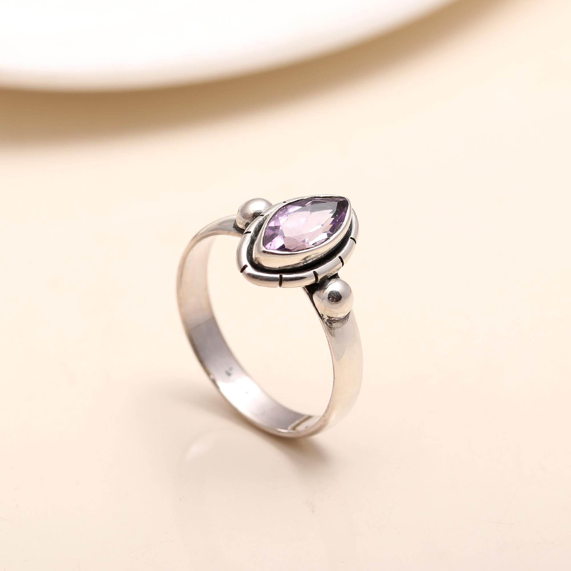 AG925Jewellery’s handcrafted marquise-cut amethyst ring in sterling silver