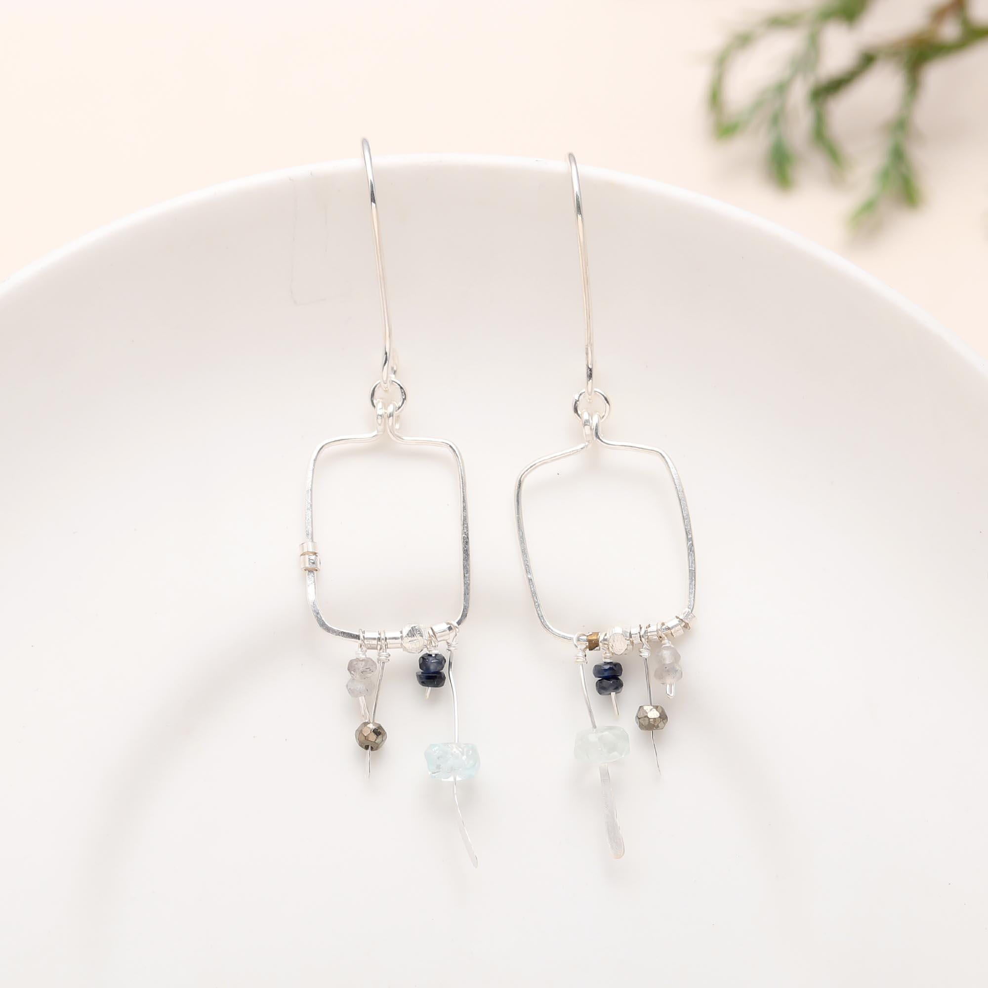 925 Silver Mixed Gemstone Dangle Earrings