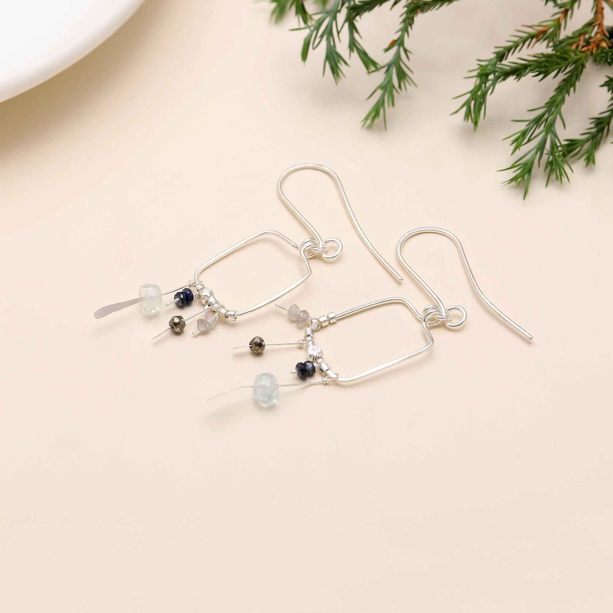 The Ethereal Mosaic: Beaded Silver Geometric Earrings