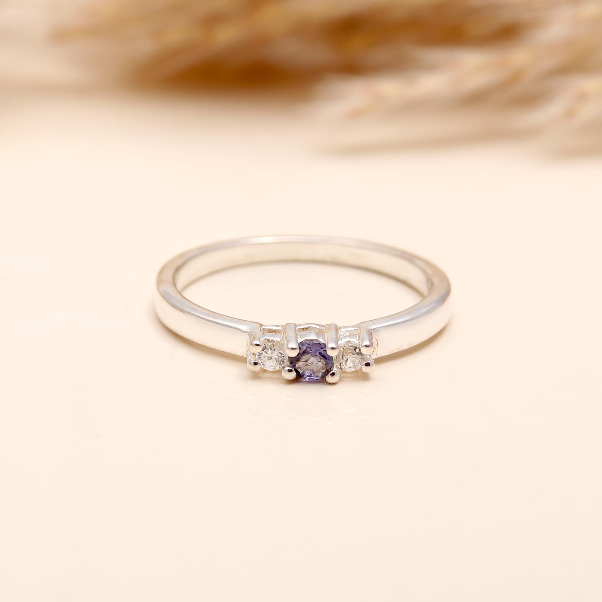 925 Silver Blue and White CZ Trio Ring close-up view