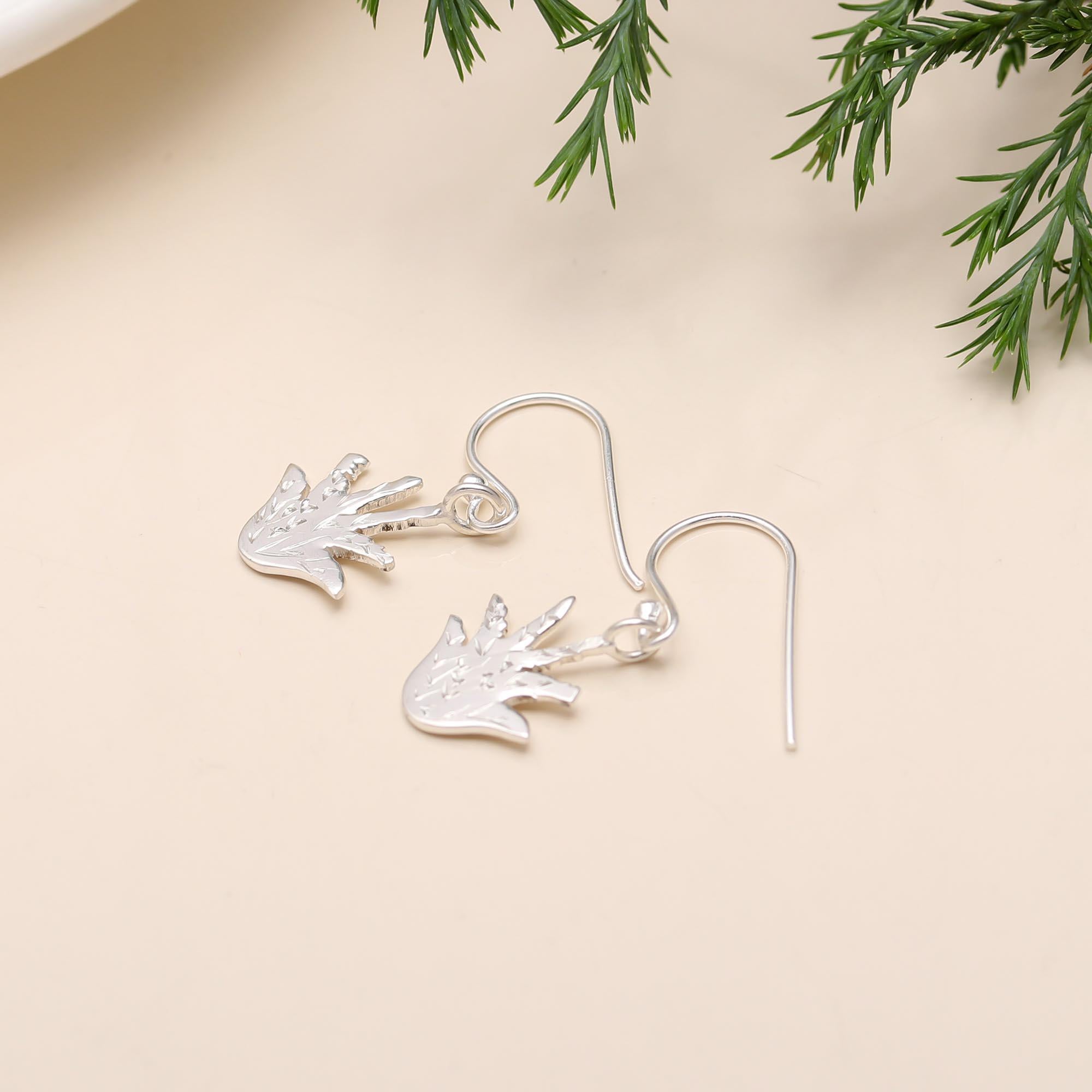 925 Silver Palm Leaf Dangle Earrings