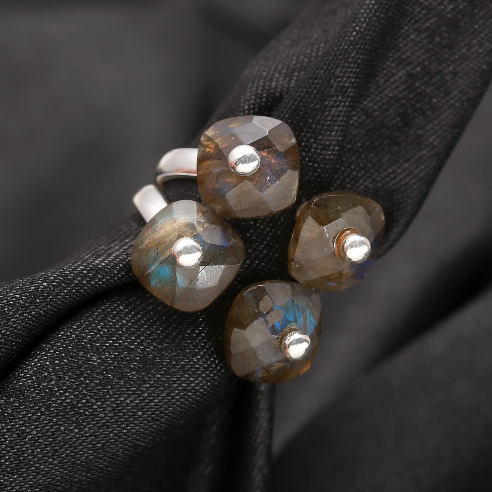 Multi labradorite bead sterling silver ring