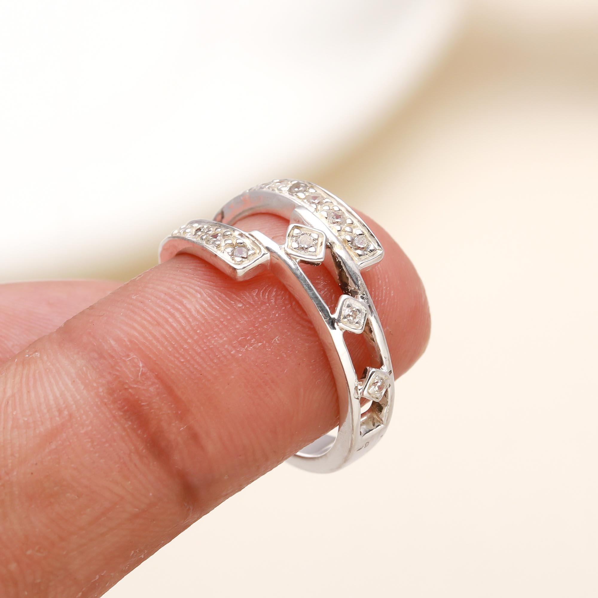 Sterling silver open ring with double bands and CZ stones