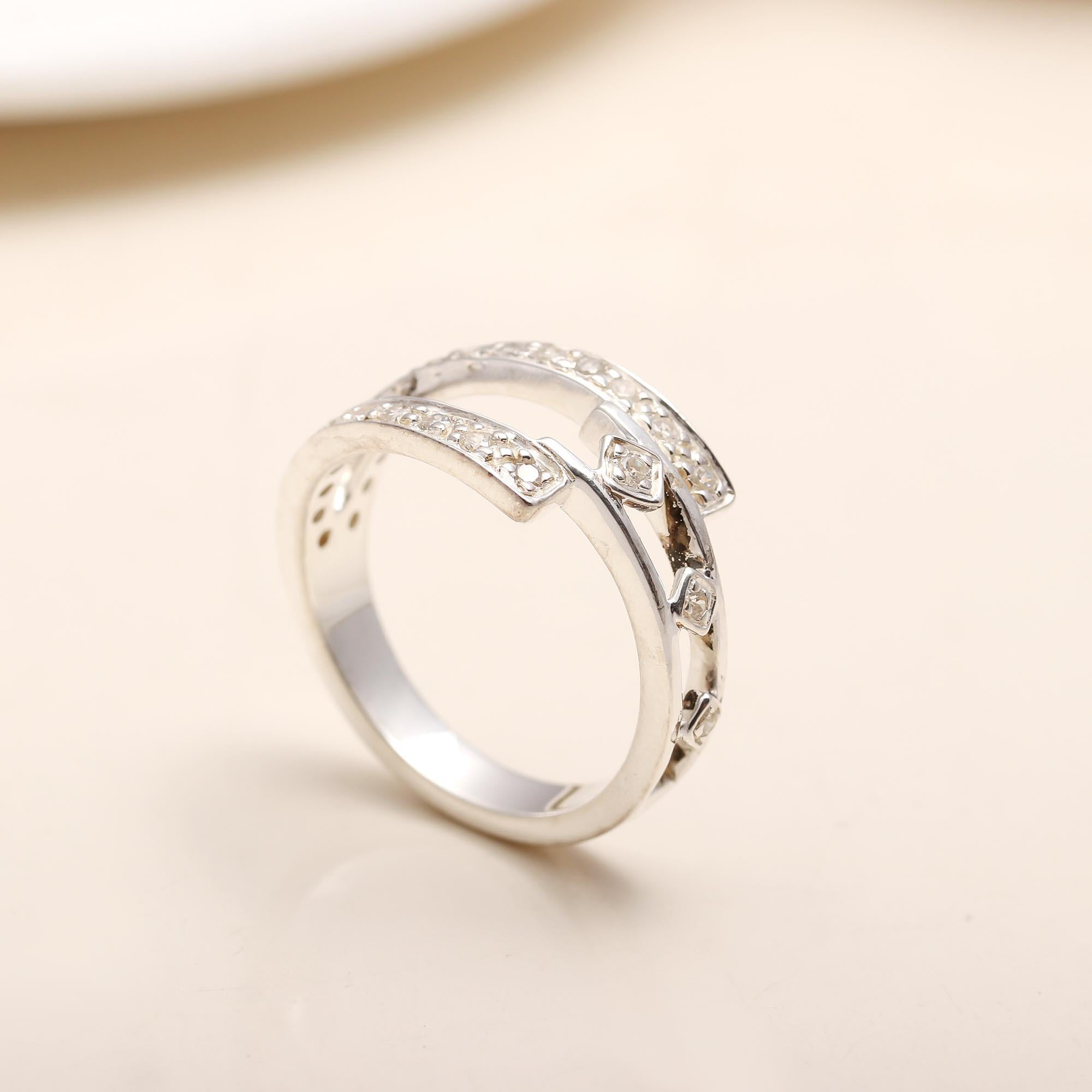 Double band CZ sterling silver ring 