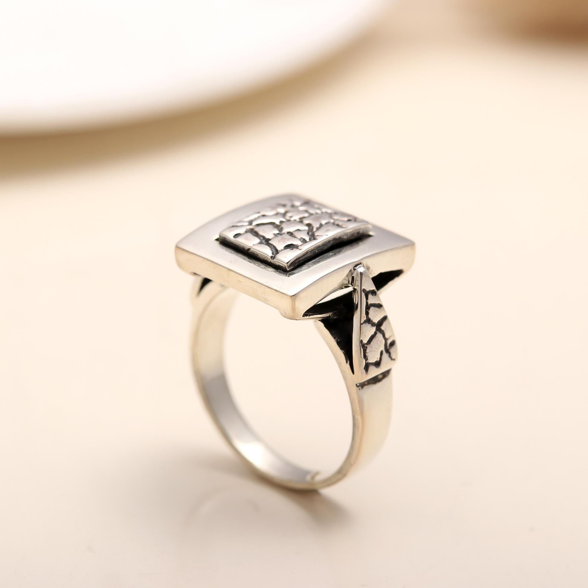 925 silver textured square statement ring