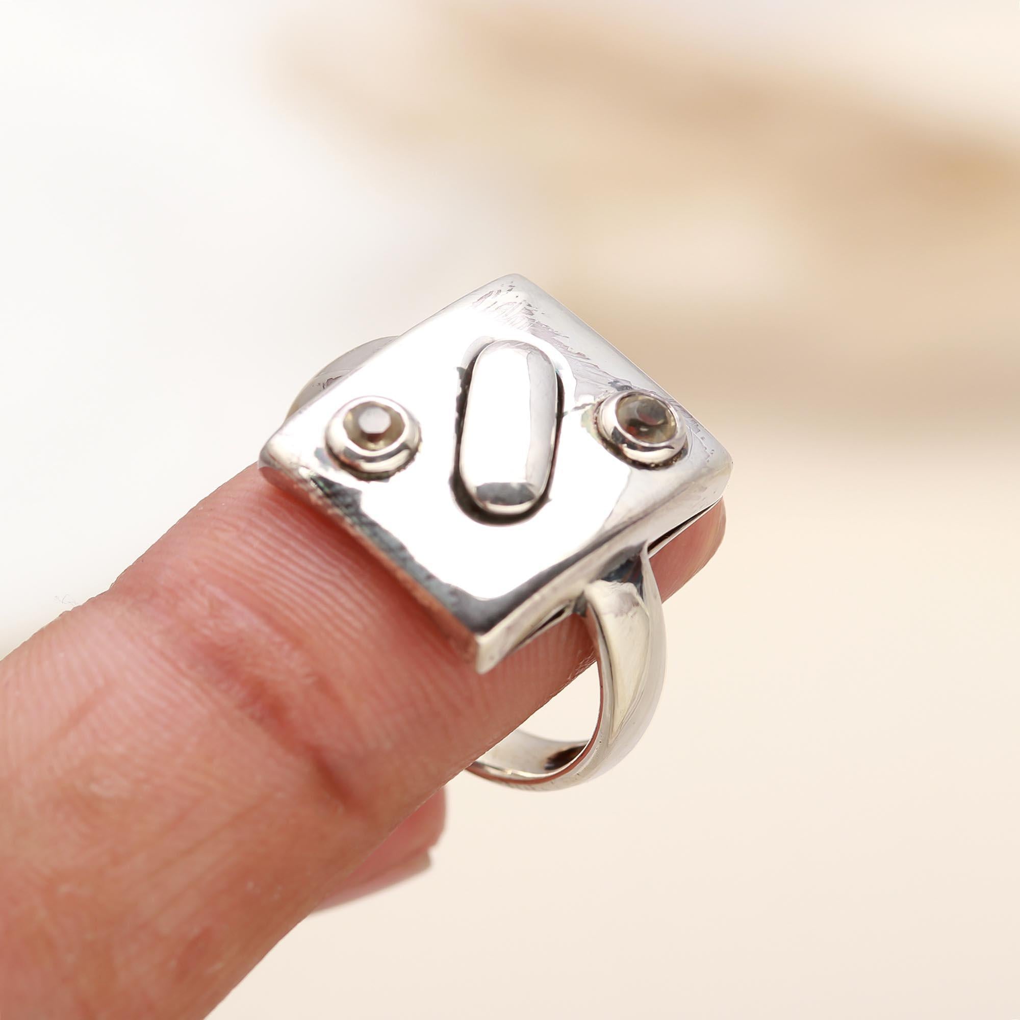 Modern sterling silver square geometric ring