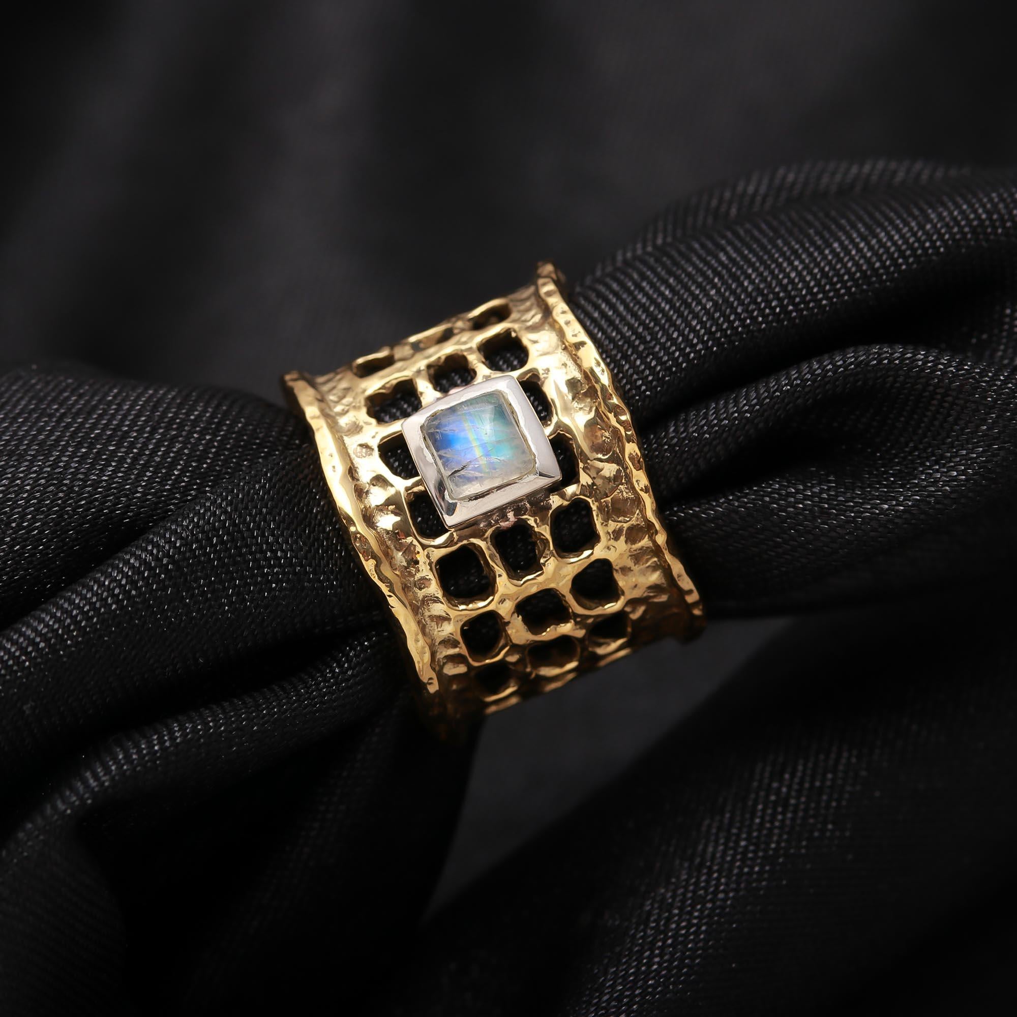 Statement silver ring with geometric openwork design