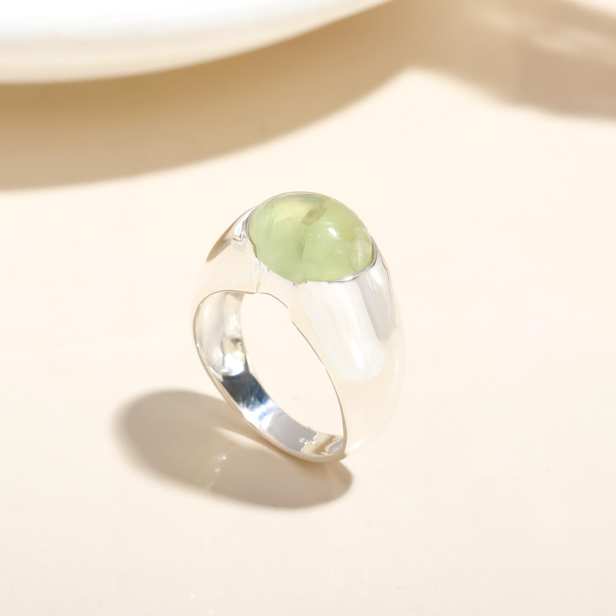 Minimalist sterling silver green prehnite ring
